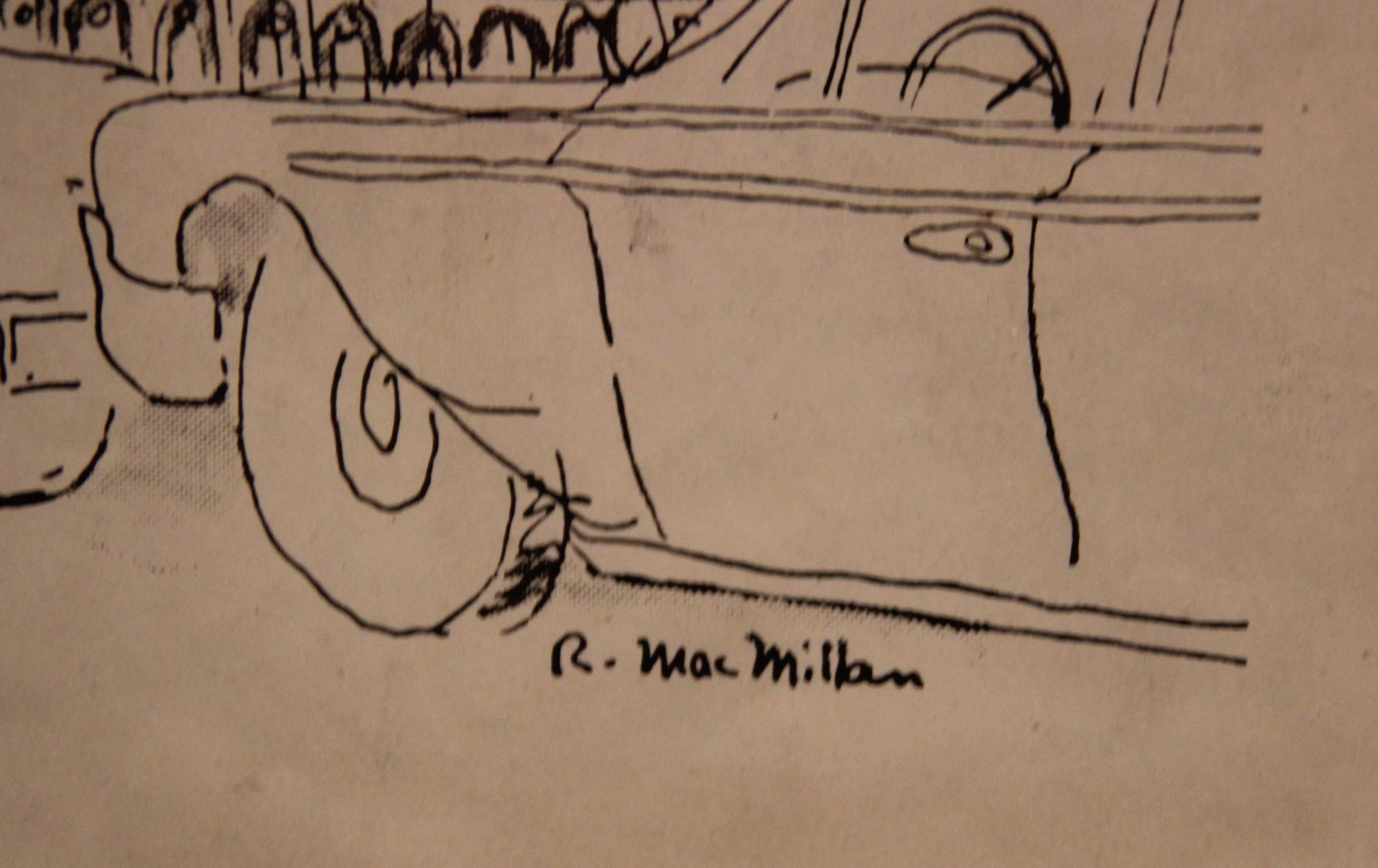 R. Mac Millan - City with Cars - Abstract Print by R. MacMillan