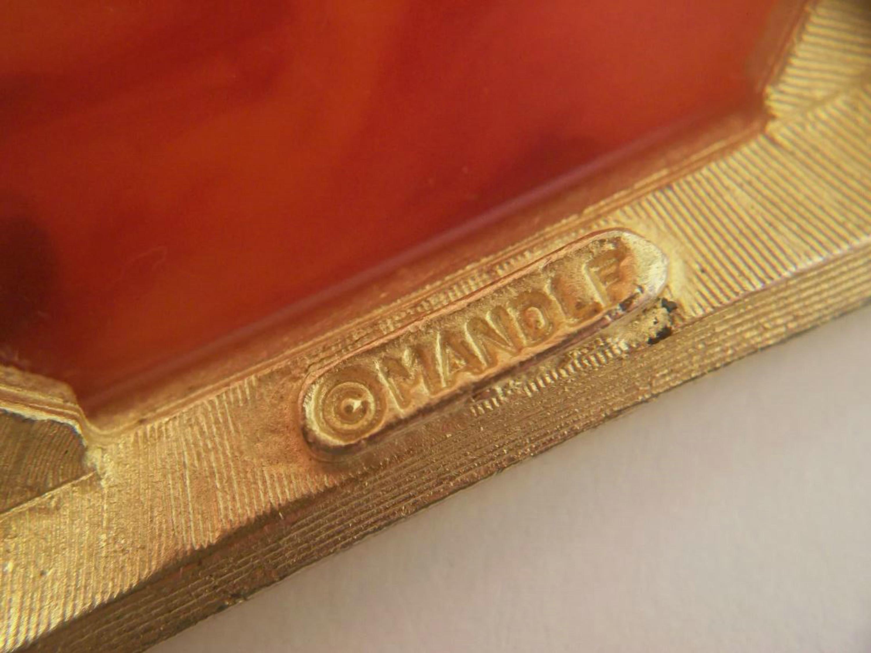 R. MANDLE - Vintage Faux Amber & Gold Tone Brooch - Signed - Late 20th Century For Sale 2