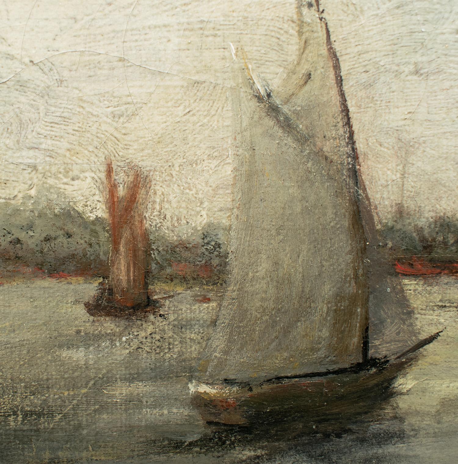 R. Manson (ca. 19.-20. Jahrhundert) SHIPS IN THE HARBOUR, 1904, Öl auf Leinwand im Zustand „Gut“ im Angebot in TEYJAT, FR