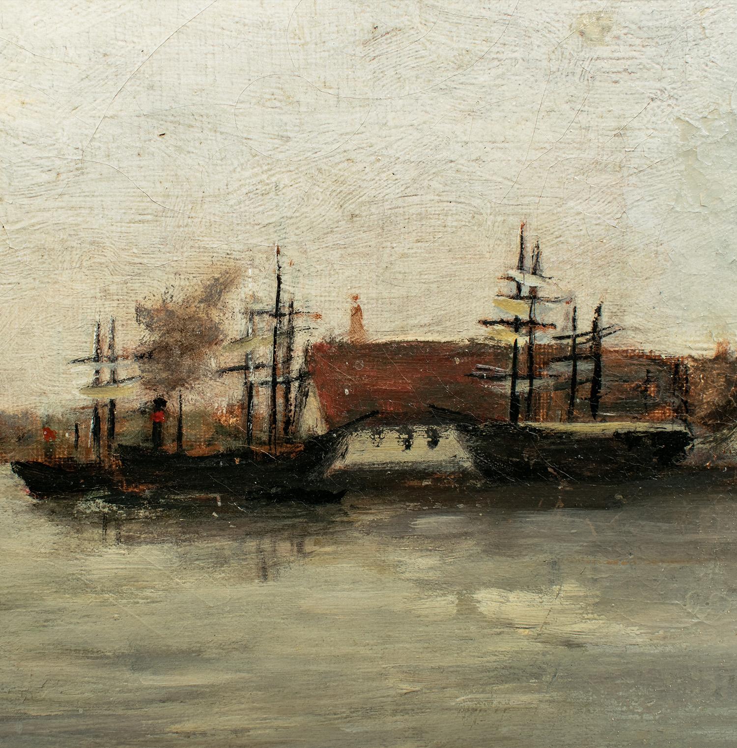R. Manson (ca. 19.-20. Jahrhundert) SHIPS IN THE HARBOUR, 1904, Öl auf Leinwand im Angebot 1