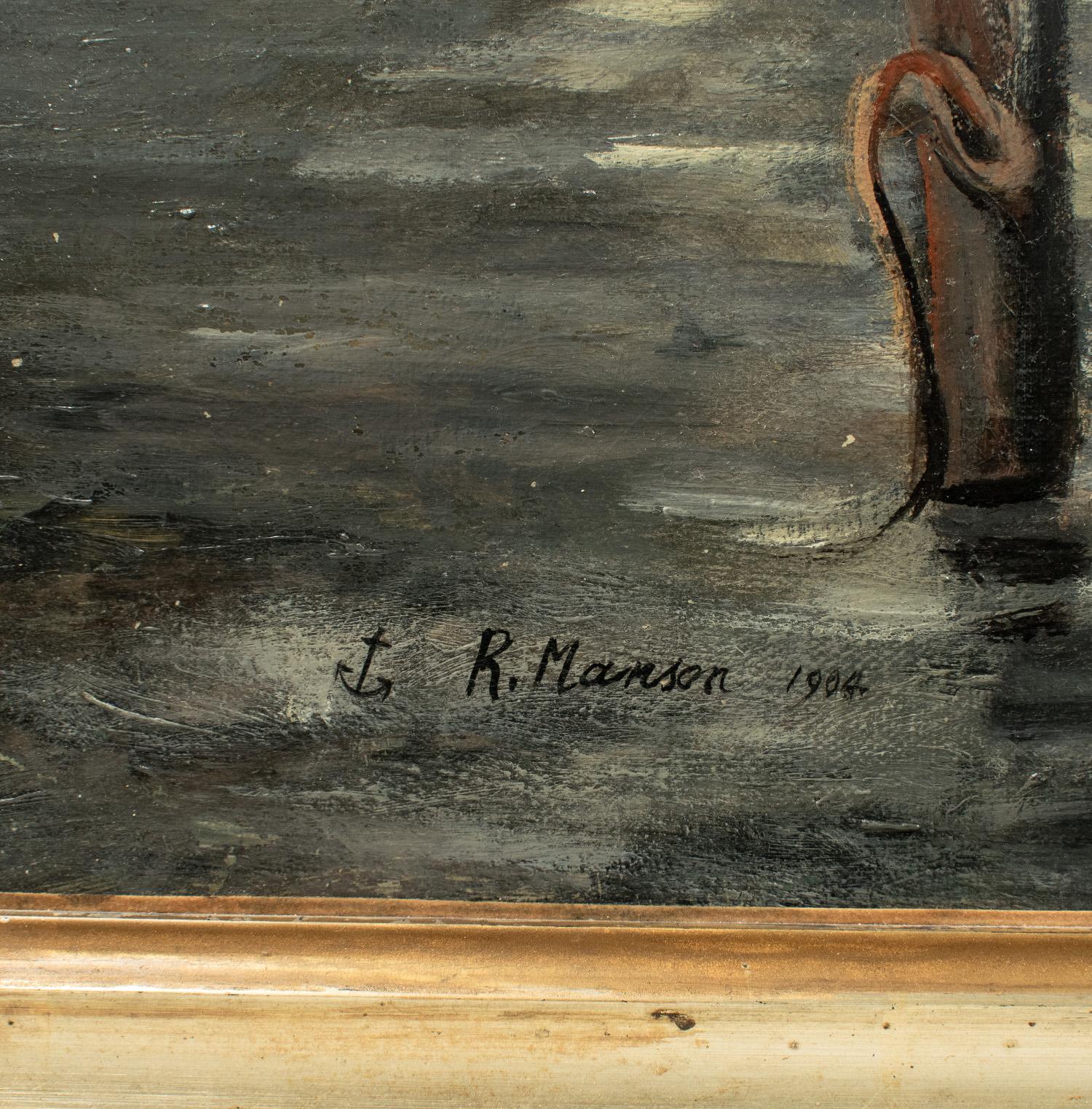 R. Manson (ca. 19.-20. Jahrhundert) SHIPS IN THE HARBOUR, 1904, Öl auf Leinwand im Angebot 2
