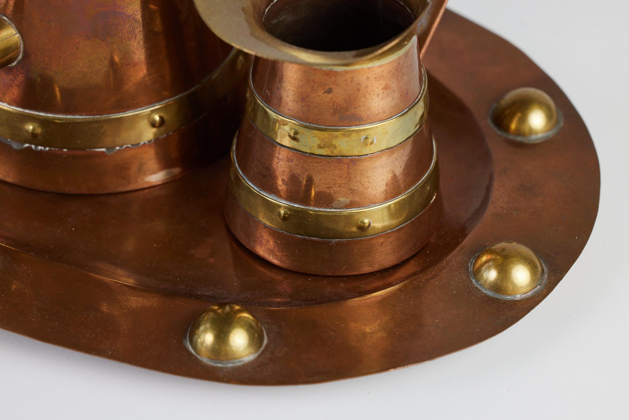 Mid-20th Century R. Martinez Mexican Brass & Copper Tea Service Set For Sale