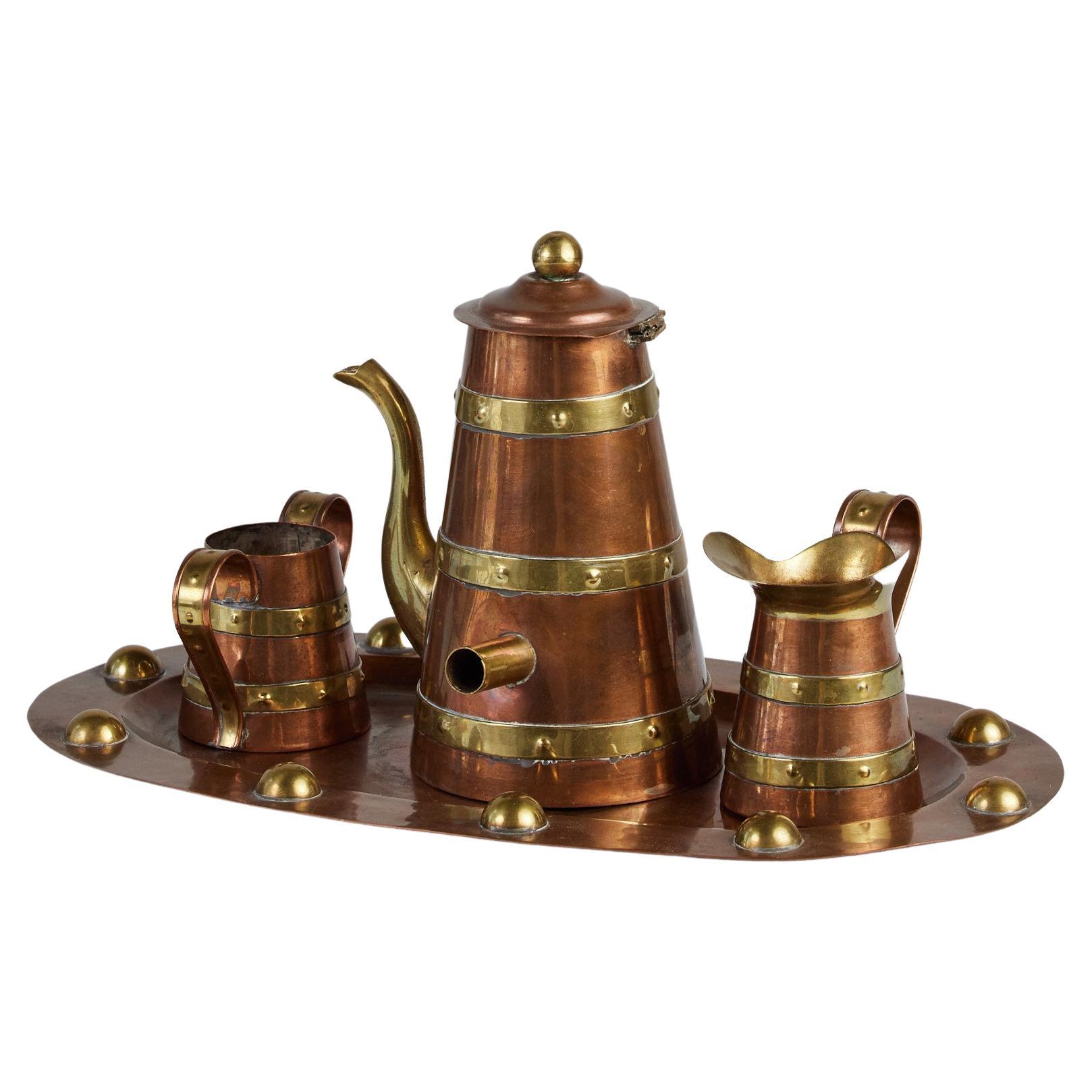 R. Martinez Mexican Brass & Copper Tea Service Set For Sale