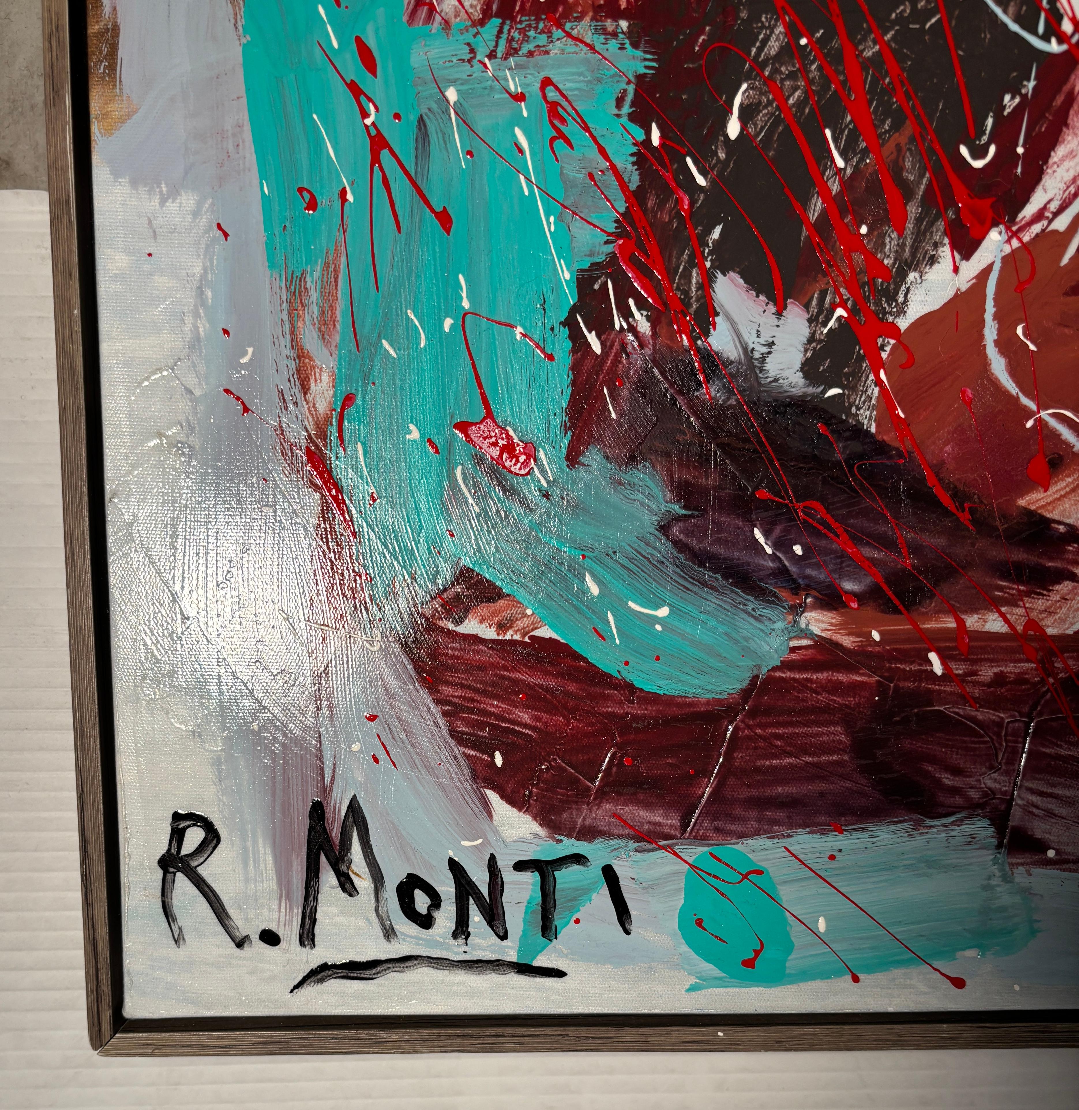 Grande dipinto astratto di Rocco Montis (R. Monti). Artista della Pennsylvania dal 1931 al 2022.
 Conferma la posizione dell'oggetto con il venditore (NY/NJ).