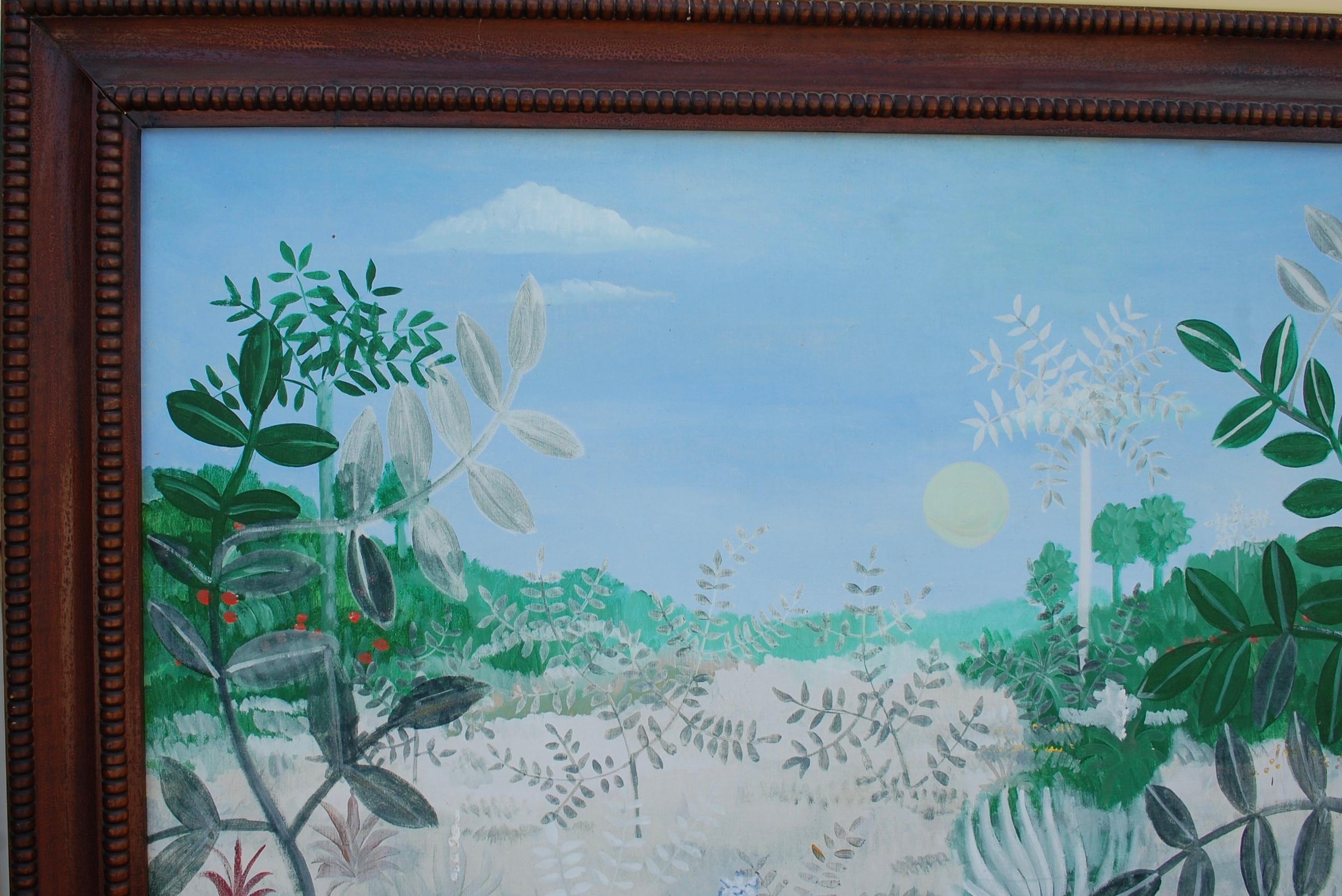 Grande peinture à l'huile exotique Jungle with Tiger - Moderne Painting par R. Montileone