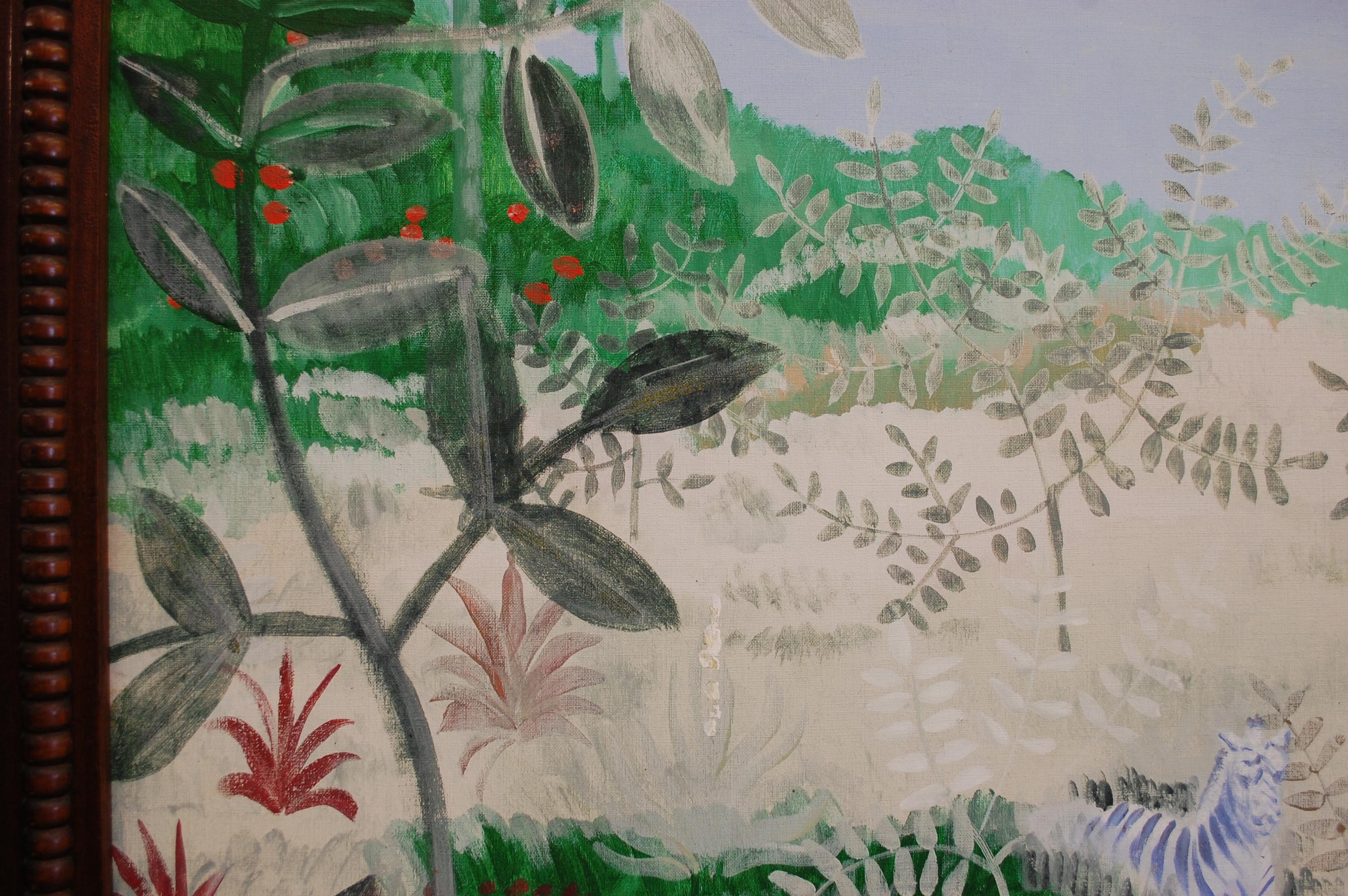 Grande peinture à l'huile exotique Jungle with Tiger en vente 1