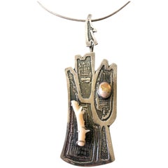 R. Nye Sterling Silver Opal Coral California Modernist Hamsa Studio Necklace