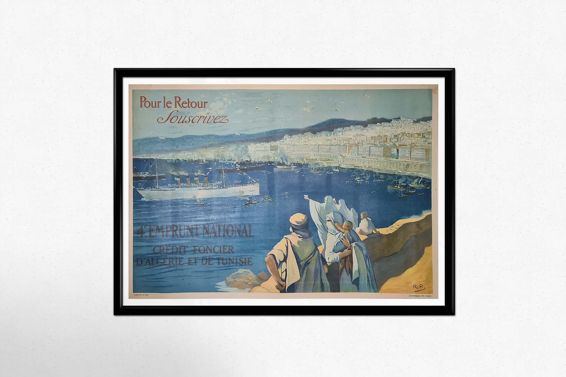 Circa 1920 original poster Pour le Retour Souscrivez port d'Alger For Sale 2
