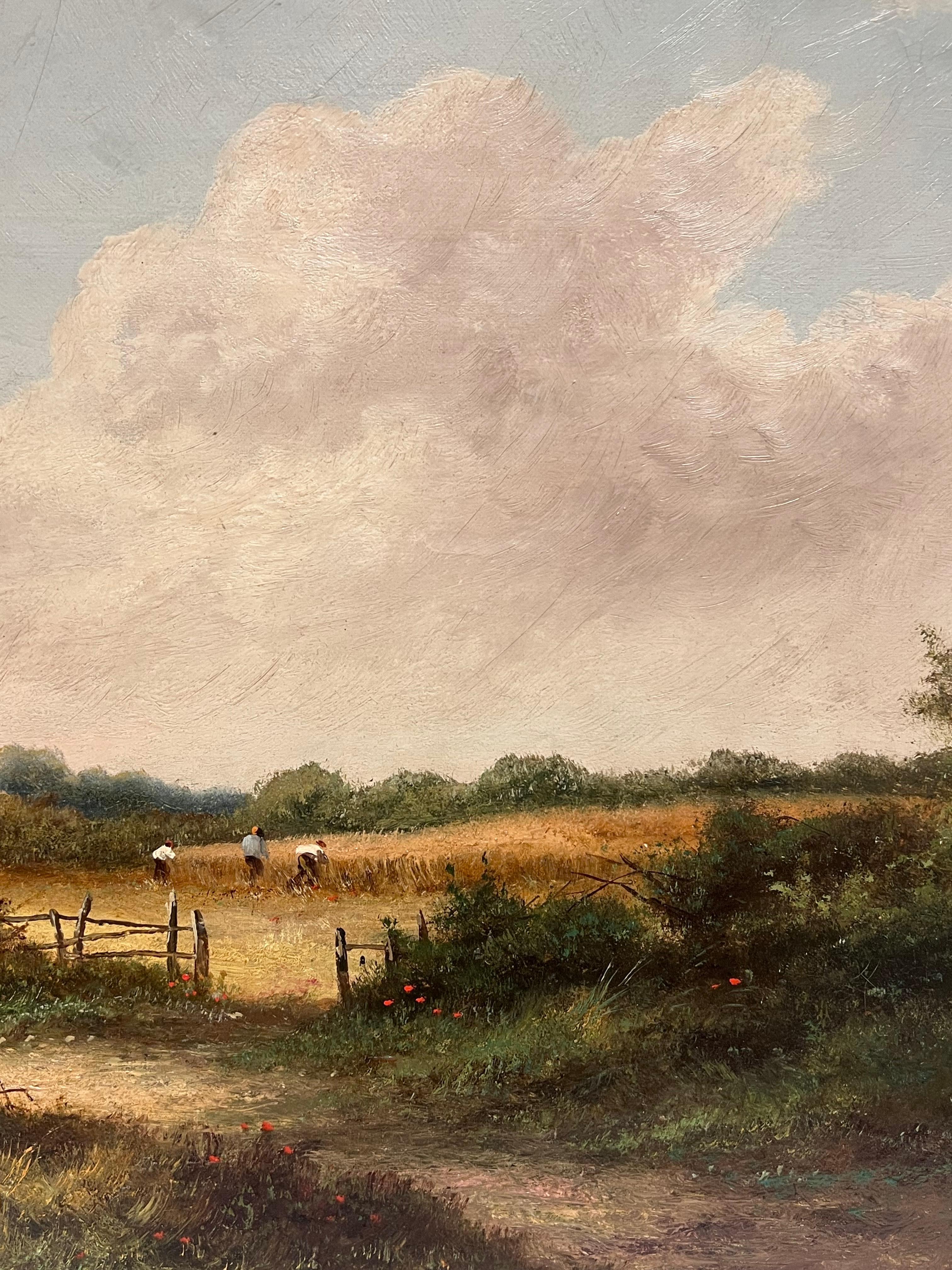 Viktorianische traditionelle englische ländliche Landschaft signiert Malerei Erntearbeiter (Braun), Figurative Painting, von R. Parry