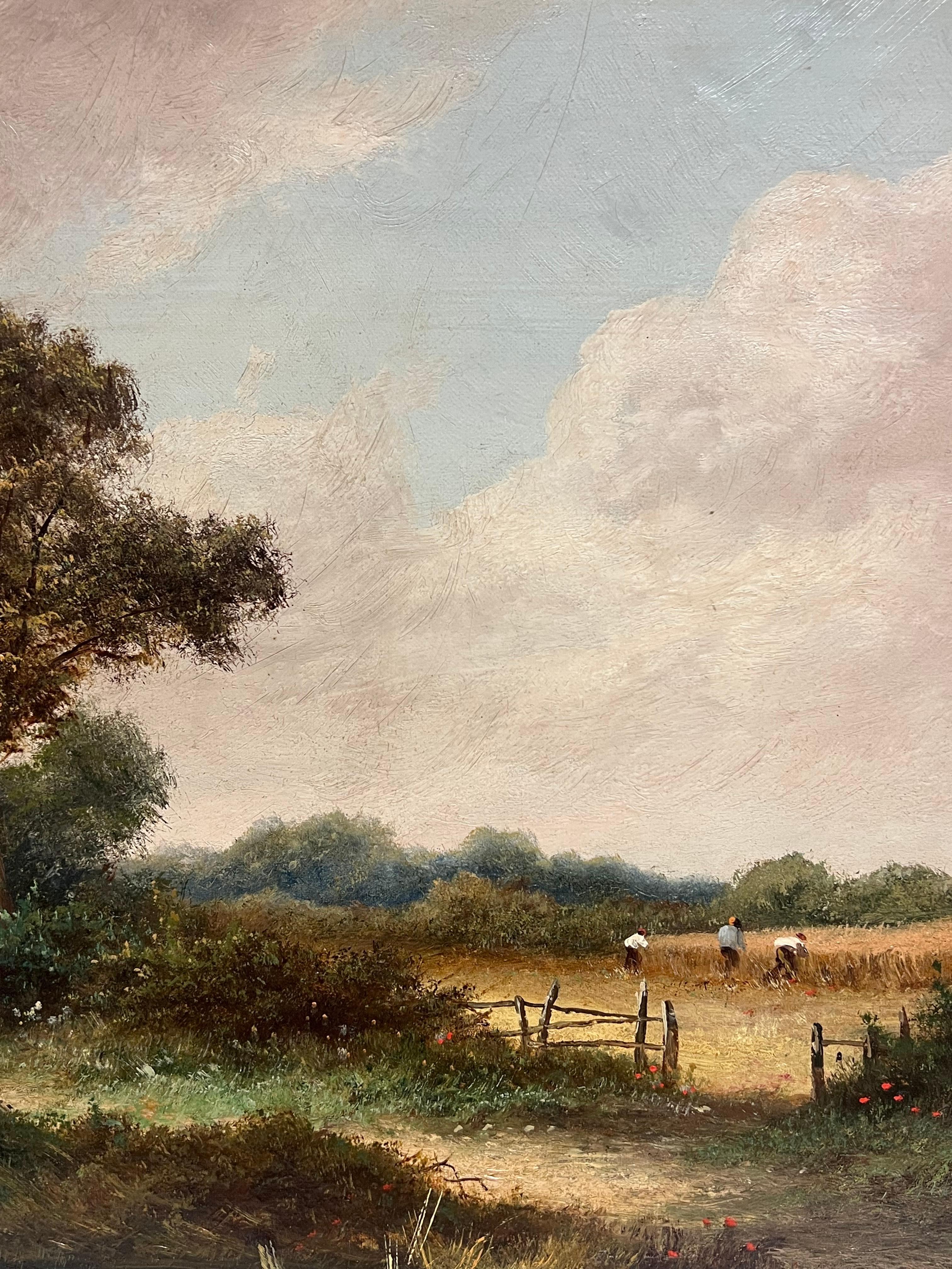 Die Erntehelfer
Englische Schule, um 1900
unterzeichnet 'R. Parry
Öl auf Leinwand, gerahmt in einem vergoldeten Keilrahmen
Gerahmt: 22,5 x 32,5 Zoll
Leinwand : 20 x 30 Zoll
Provenienz: Privatsammlung, England
Zustand: ein paar Dellen und Flecken auf