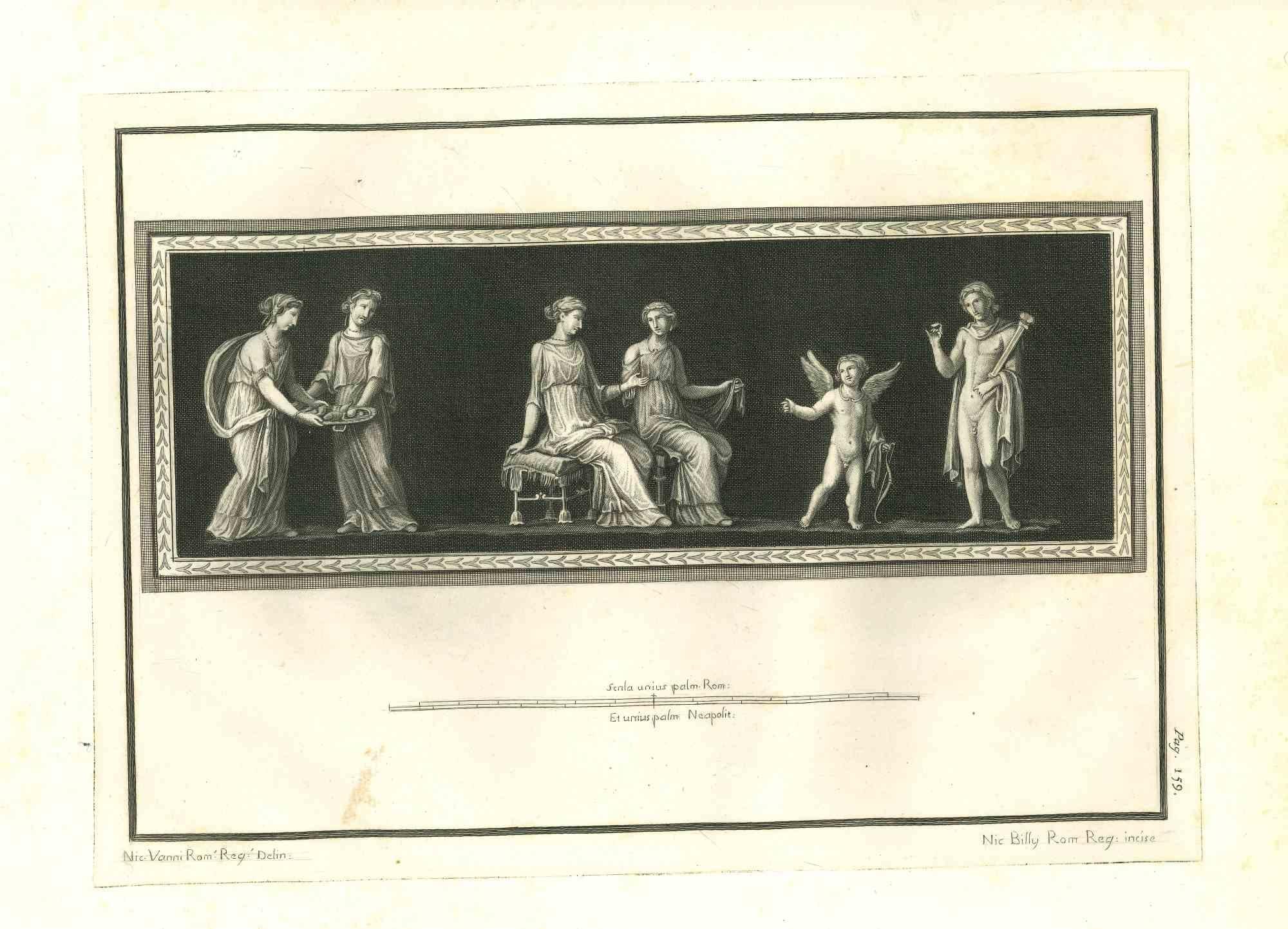 Ancient Roman Fresco - Original Etching by VV. AA. - 18th Century