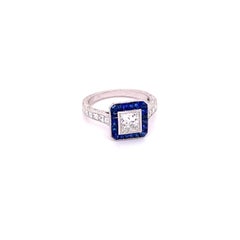 R-PR-SD - Princess Cut Diamond Ring with French cut Baguette Sapphires