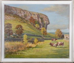 R. R. Berry - 20th Century Oil, Cattle At Kilnsey Crag