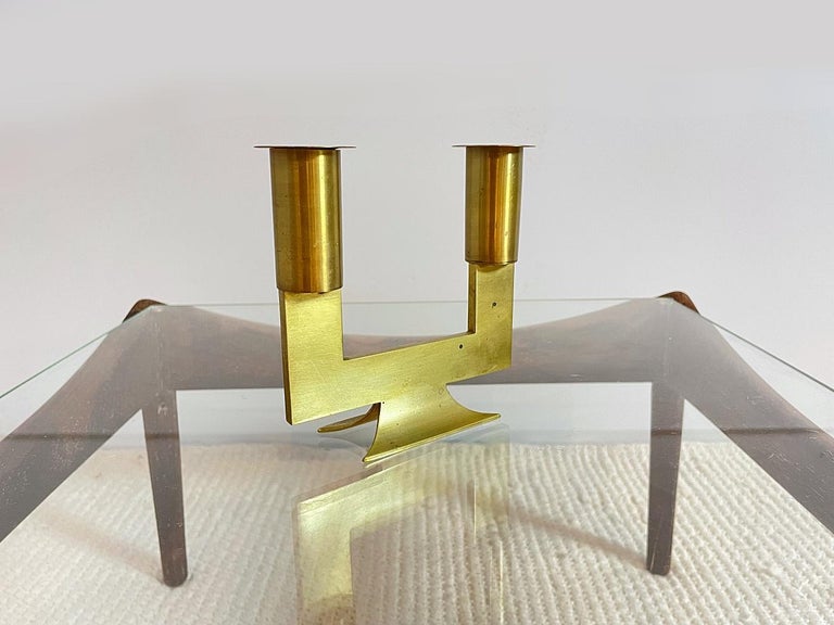 Beautiful midcentury two arms candelabra designed and made by famous Austrian designer Richard Rohac, 1960s, Austria. Handmade polished massive brass.
Very good original condition with lovely patina.

