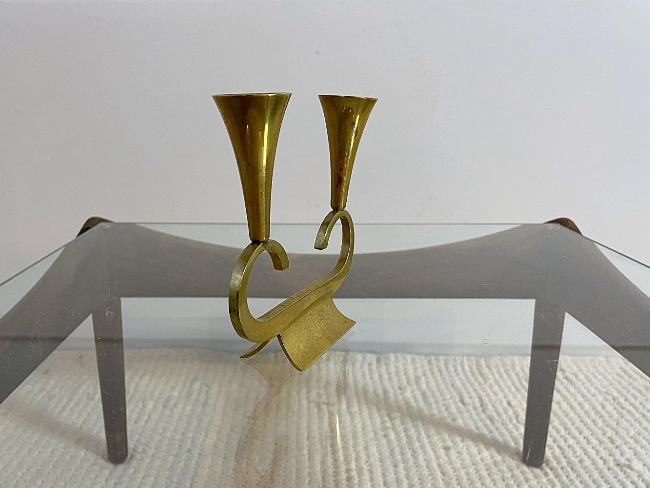 Austrian R. Rohac Mid-Century Modern Brass Candleholder, Candelabra, 1960s, Austria