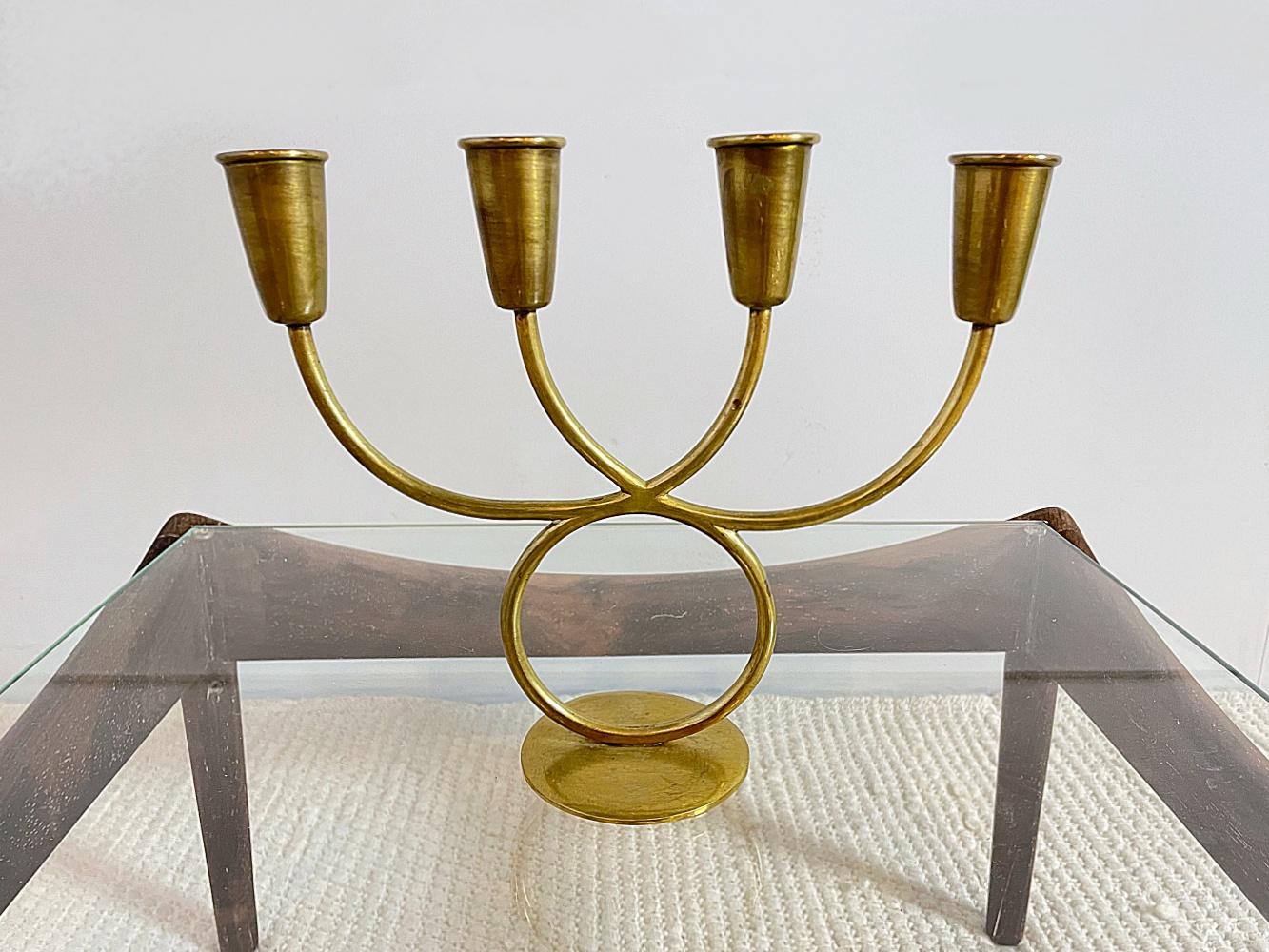 Art Nouveau R. Rohac Midcentury Organic Brass Candleholder, Candelabra, 1960s, Austria