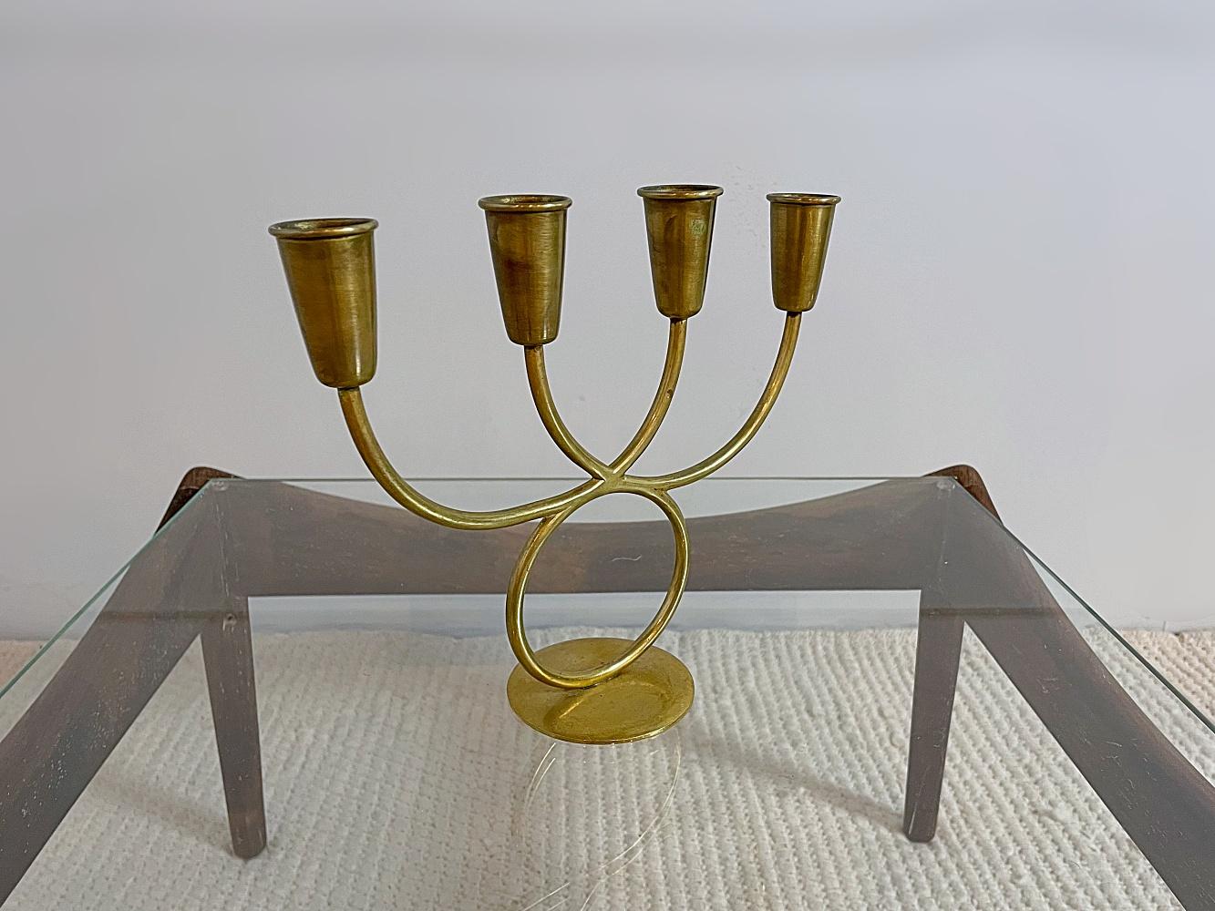 Austrian R. Rohac Midcentury Organic Brass Candleholder, Candelabra, 1960s, Austria