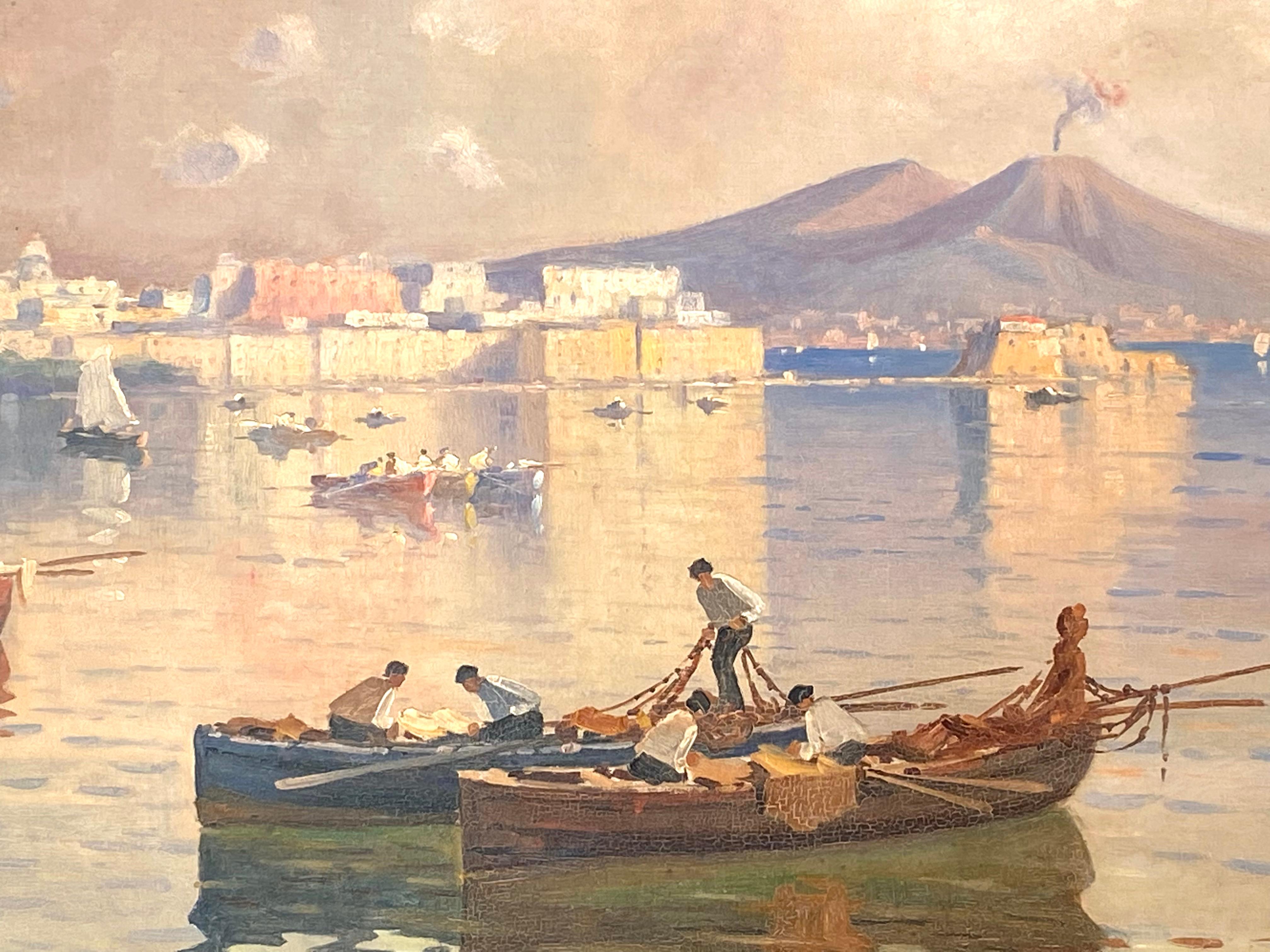 Baie de Naples - Post-impressionnisme Painting par R. Romano