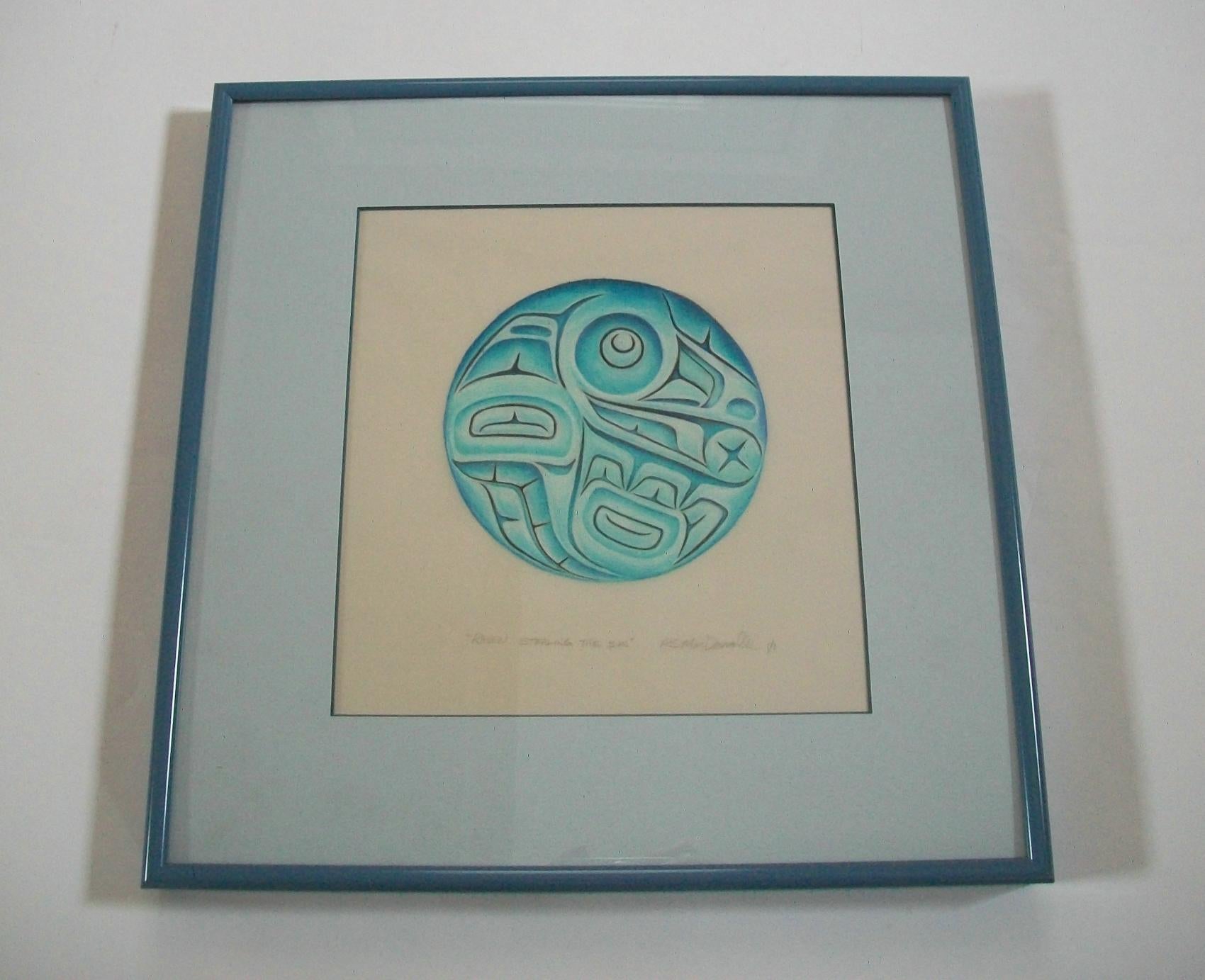 Native American R. S. Macdonald, 'Raven Stealing the Sun', Framed Drawing, Canada, C.2001 For Sale