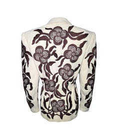 R. Saillart Custom Beige Blazer w/Brown Allover Hand-Embroidery, 1940s