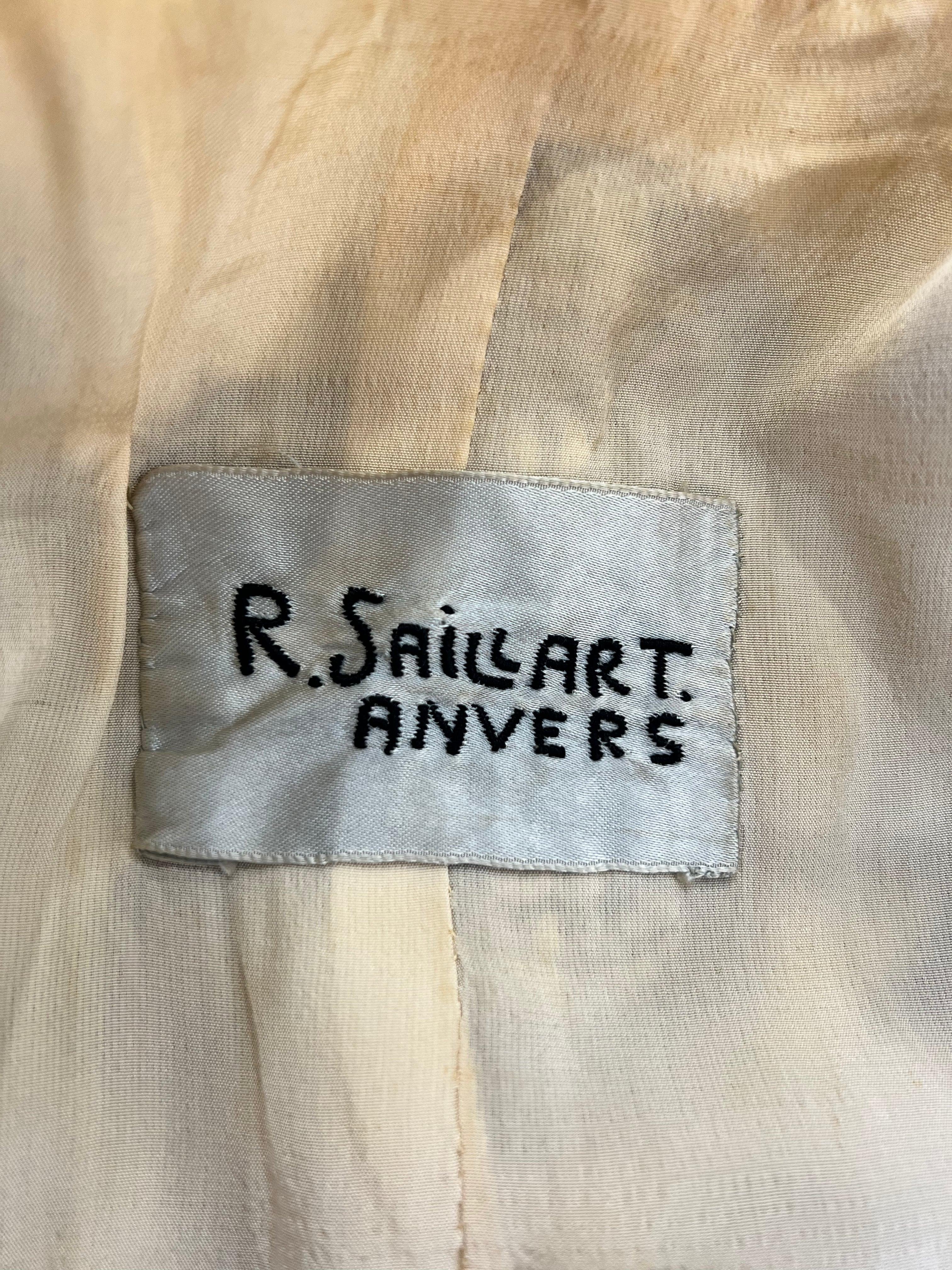 R. Saillart Custom Beige Blazer mit brauner Allover-Handstickerei, 1940er Jahre im Zustand „Gut“ im Angebot in Los Angeles, CA
