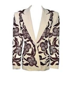 R. Saillart Custom Beige Blazer mit brauner Allover-Handstickerei, 1940er Jahre