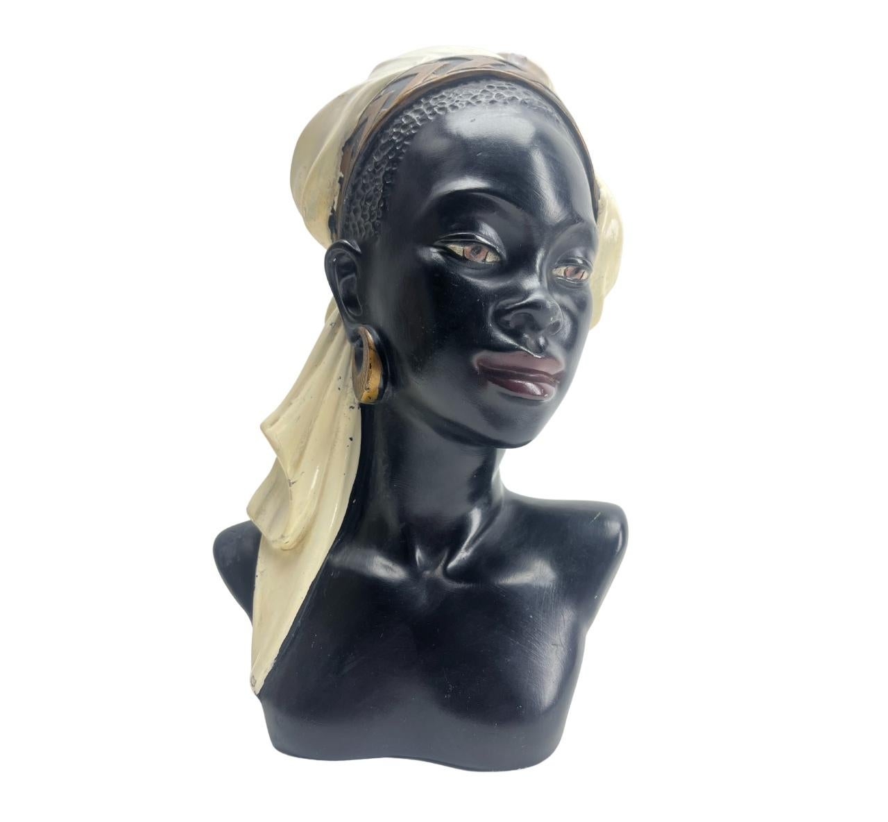 Hand-Crafted R. Scali G.F762 Signed, Polychrome Ceramic Bust of an Nigerrin  For Sale