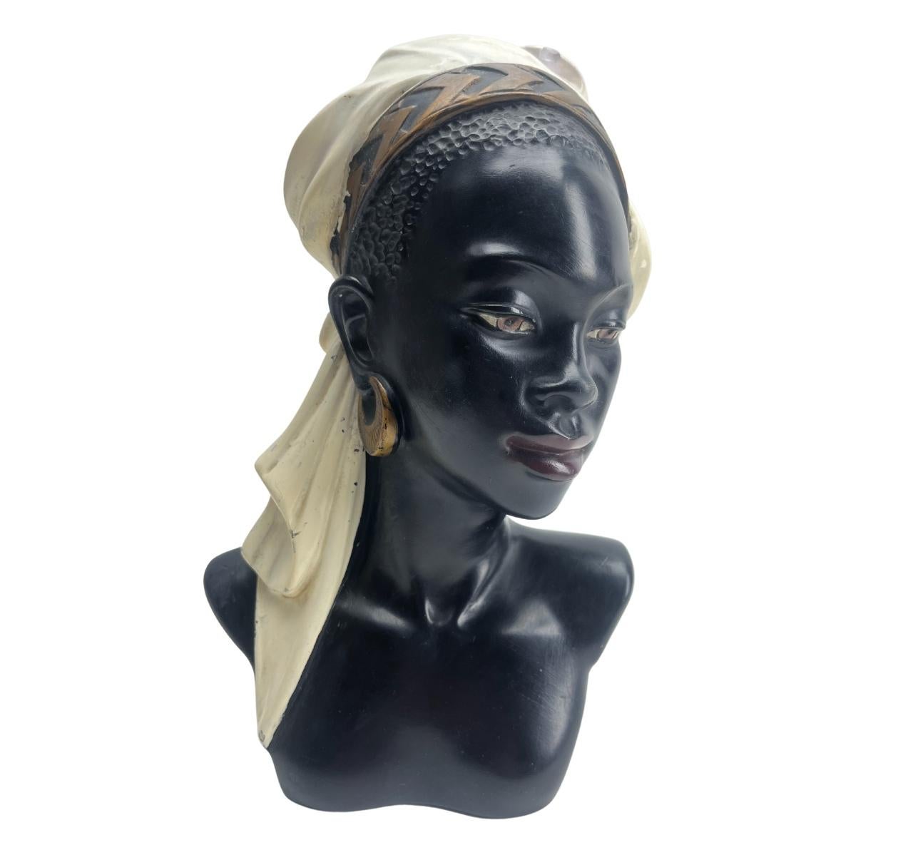 Mid-20th Century R. Scali G.F762 Signed, Polychrome Ceramic Bust of an Nigerrin  For Sale