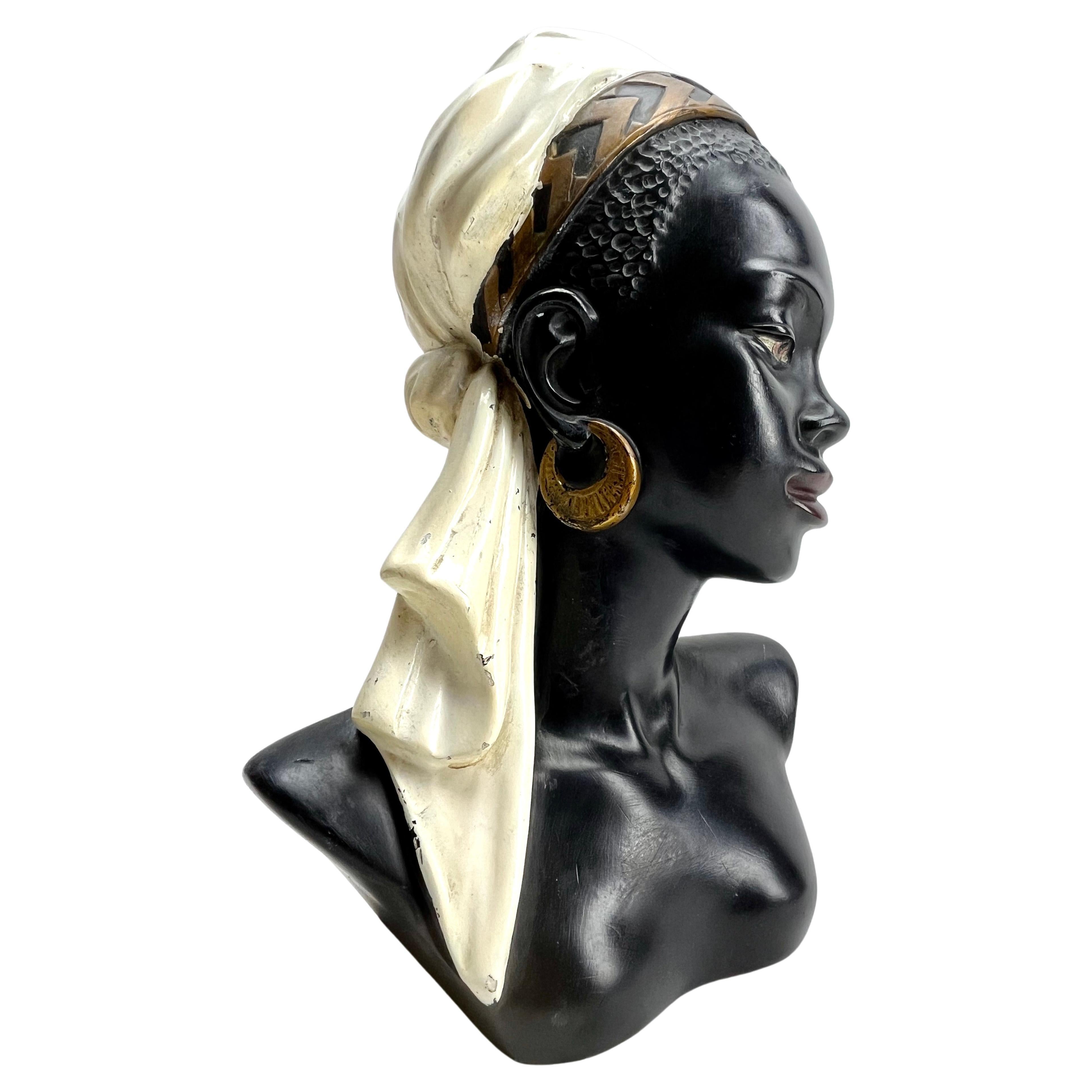 R. Scali G.F762 Signed, Polychrome Ceramic Bust of an Nigerrin  For Sale