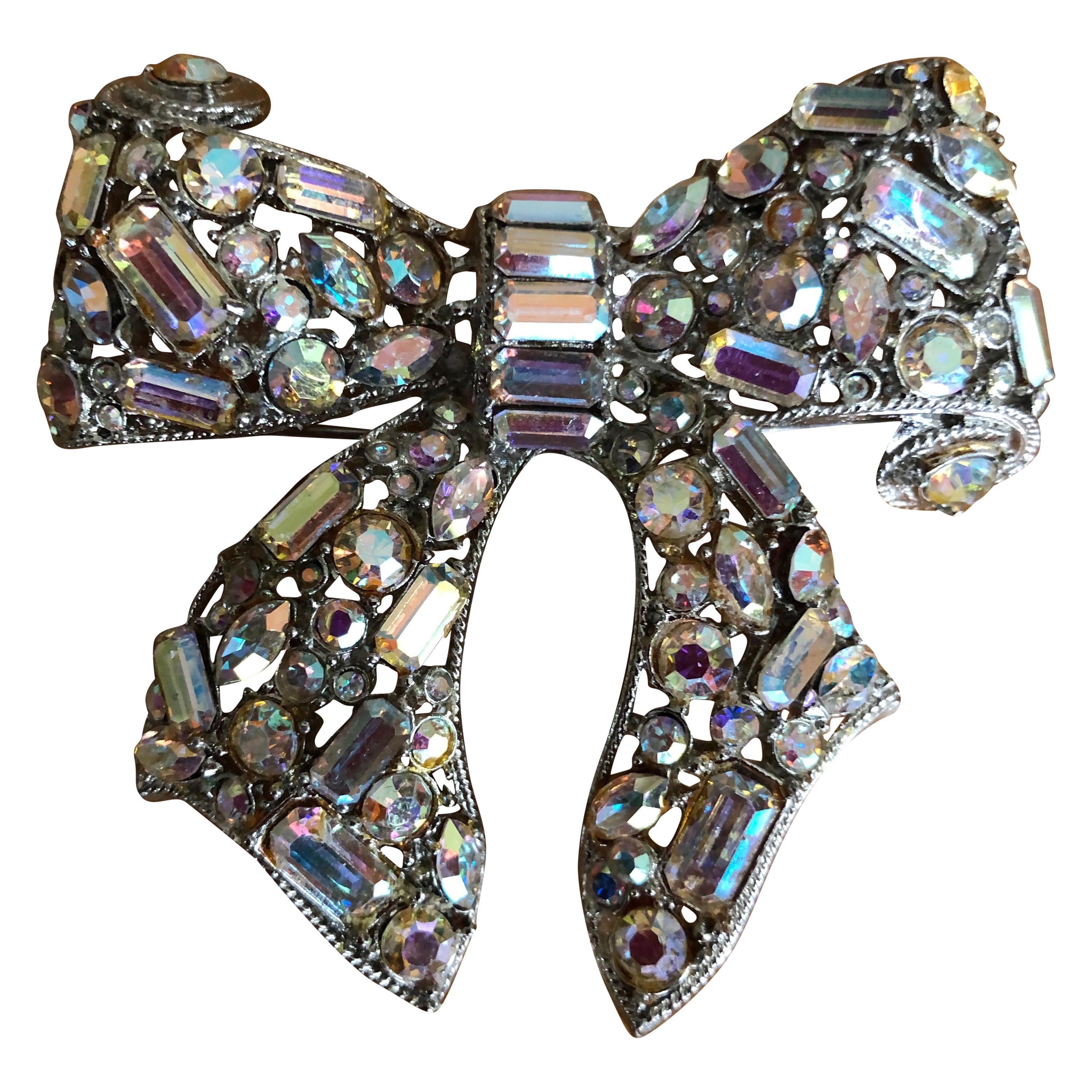 R. Serbin Giant Crystal A.B. Bow Pin 1985 For Sale