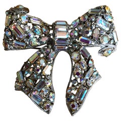 Vintage R. Serbin Giant Crystal A.B. Bow Pin 1985