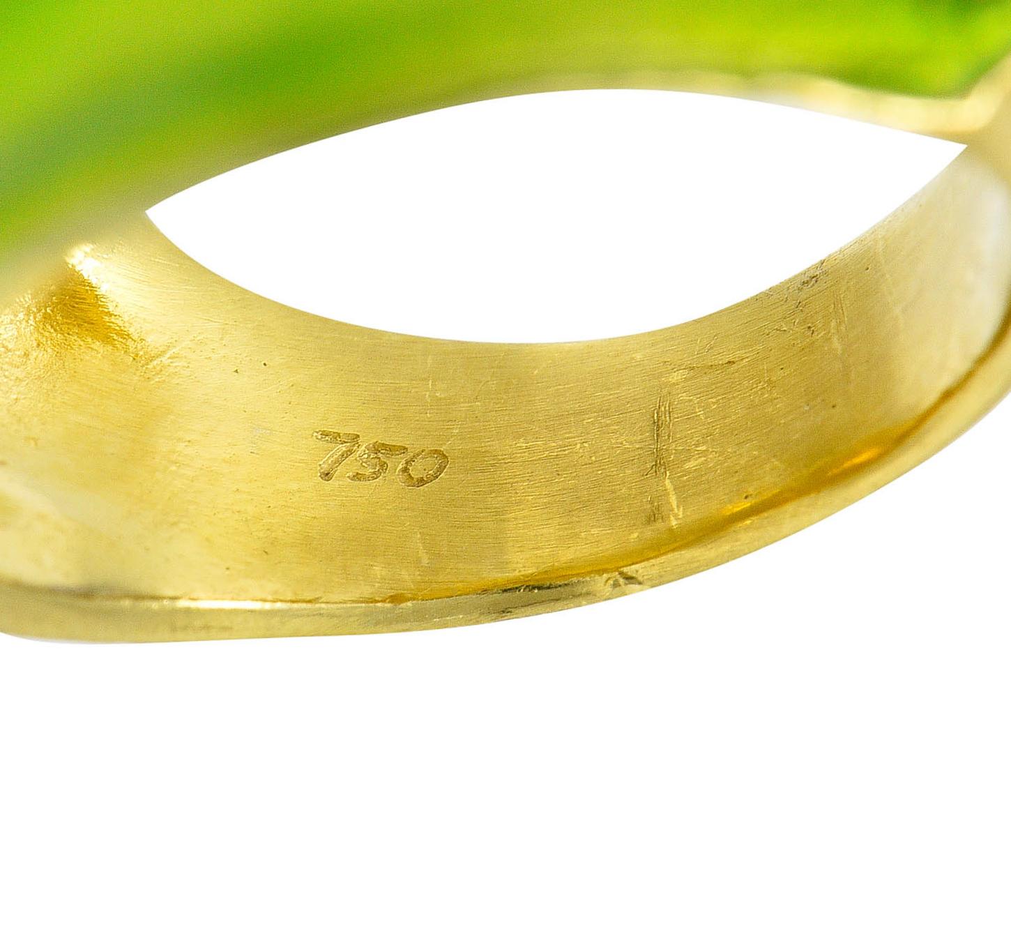Women's or Men's R. Simantov Baroque Pearl Green Enamel 18 Karat Gold Statement Ring