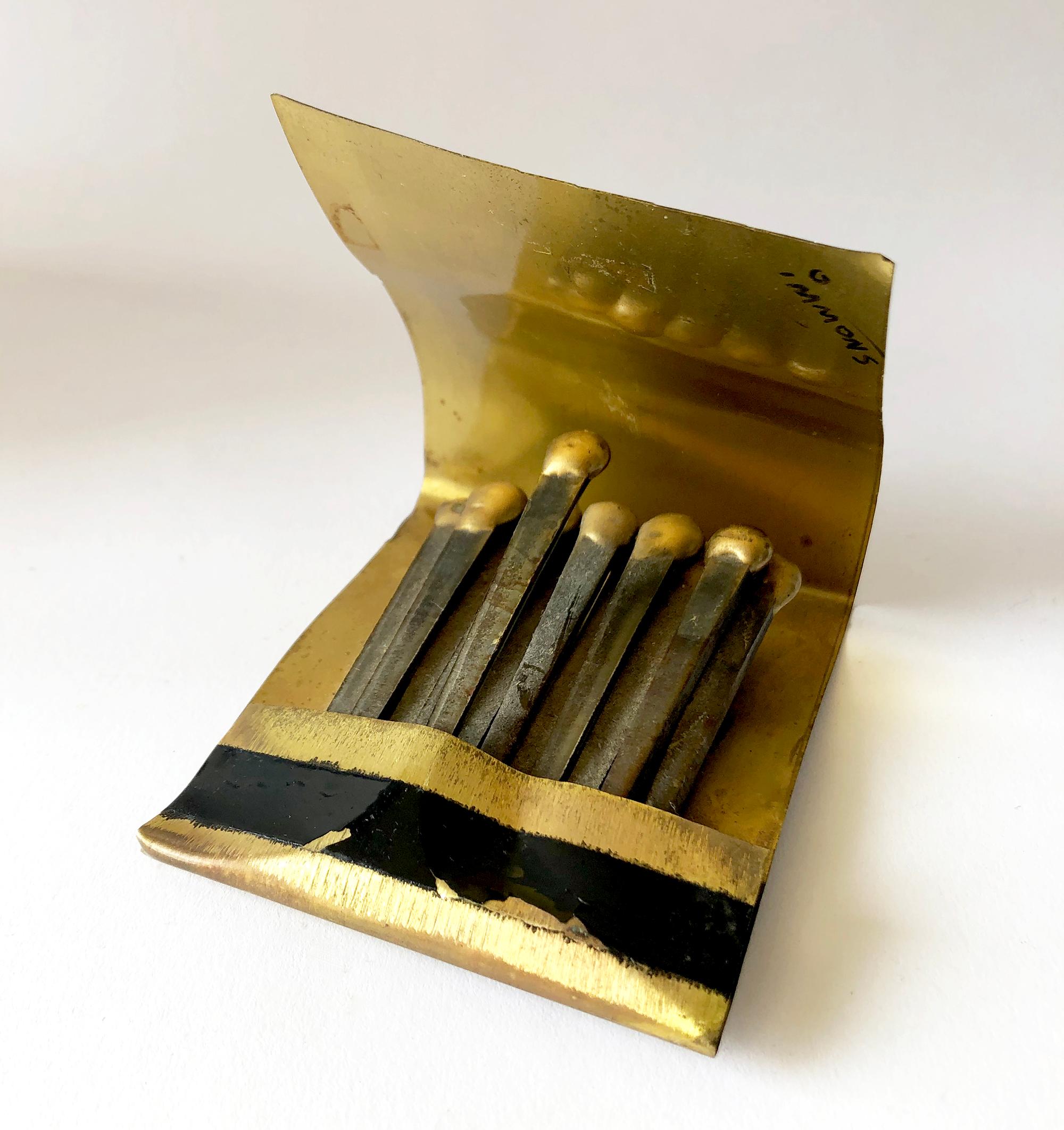 Handmade brass Pop Art open matchbook sculpture Signed Ron? Simmons, circa 1970s. Piece measures 4