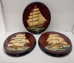R. Simonetto USA Sailing Ships Painted on Wood, 1970s