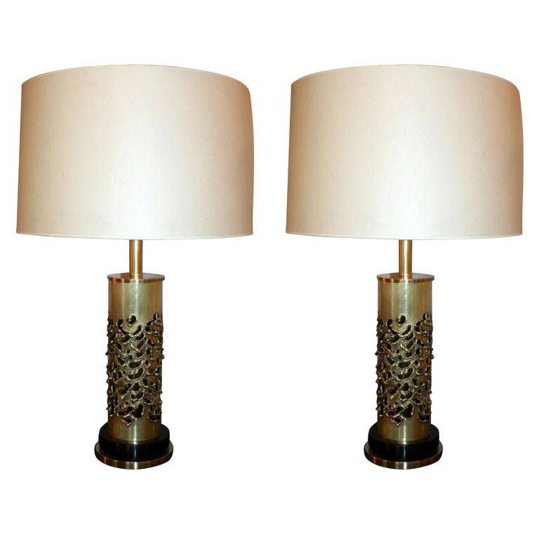 R. Stanton Table Lamps Pair Mid-Century Modern Sculptural Brass, 1974 For Sale