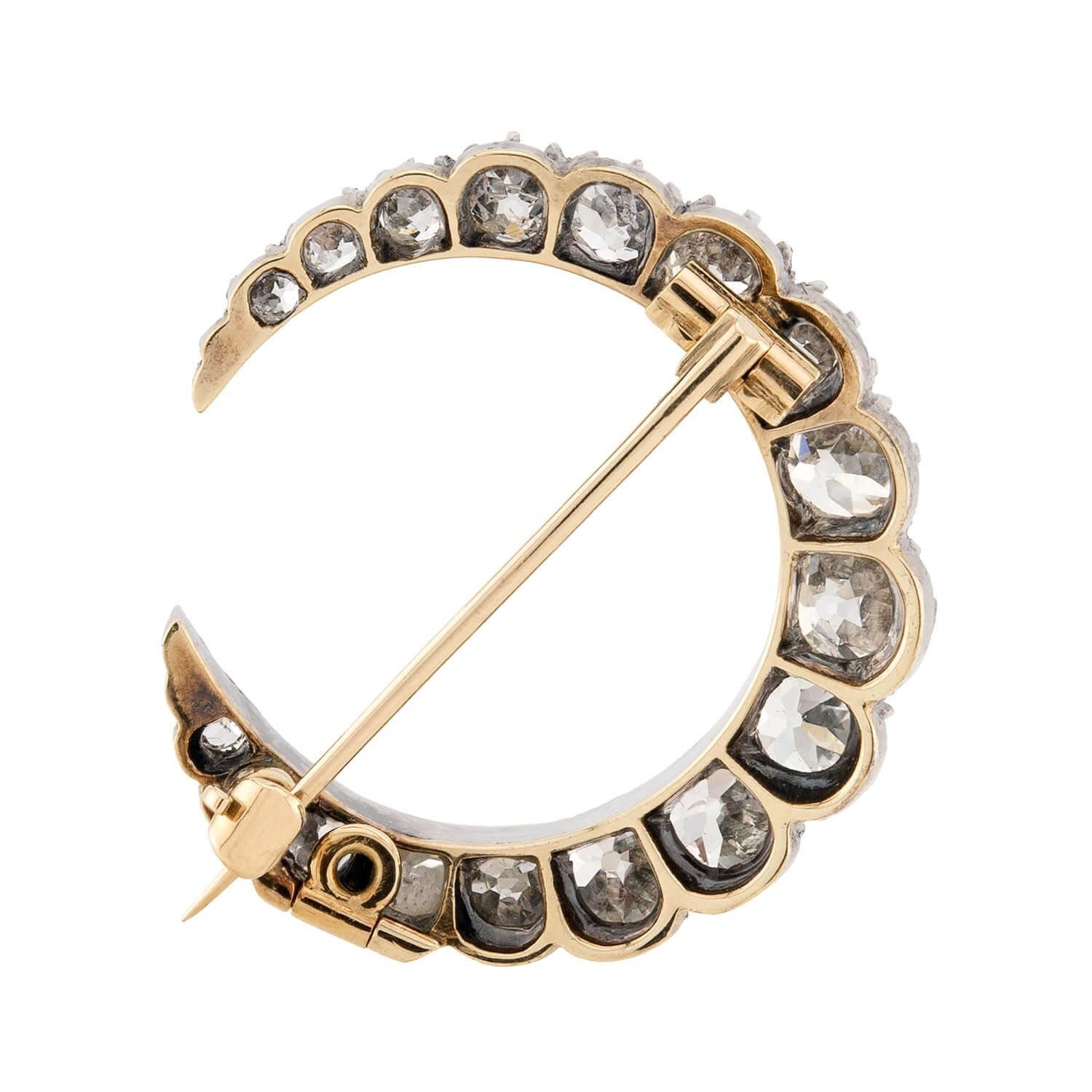 Vittoriano R. STEWART Spilla/pendente vittoriano a mezzaluna con diamante in argento 18k/sterling in vendita