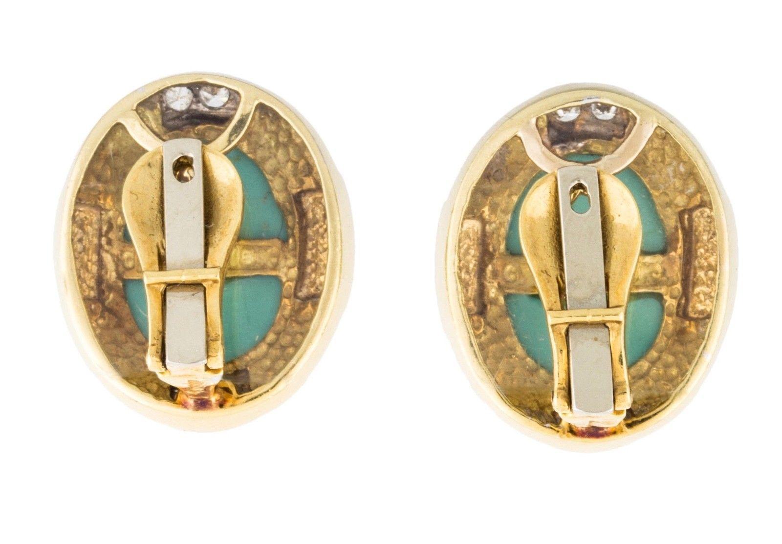 R. Stone Retro 18 Karat Gold Turquoise Cabochon Clip Drop Earrings 4