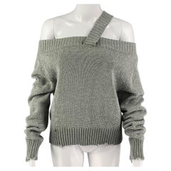 R t A Größe S Silbergrauer schulterfreier Pullover aus Baumwolle mit Nieten
