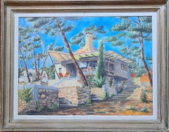 Large Scale Architect's Drawing of a French Mid Century Villa and Garden