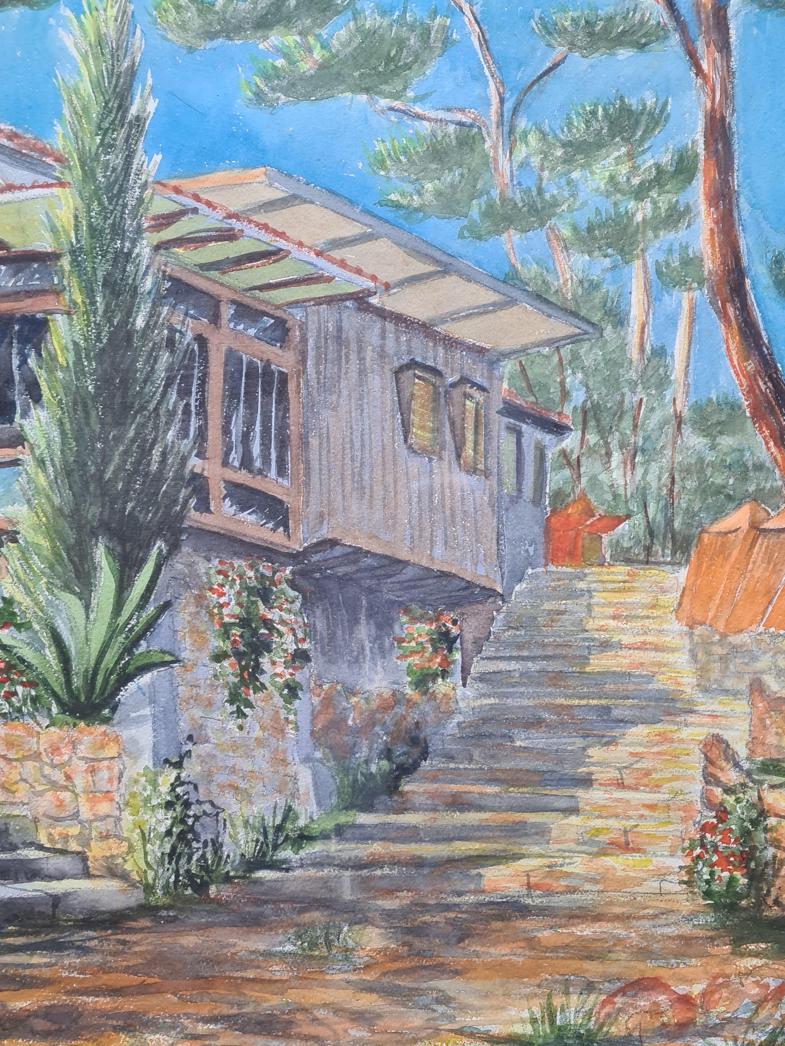 Large Scale Architect's Drawing of a French Mid Century Villa and Garden - Modern Art by  R Tord