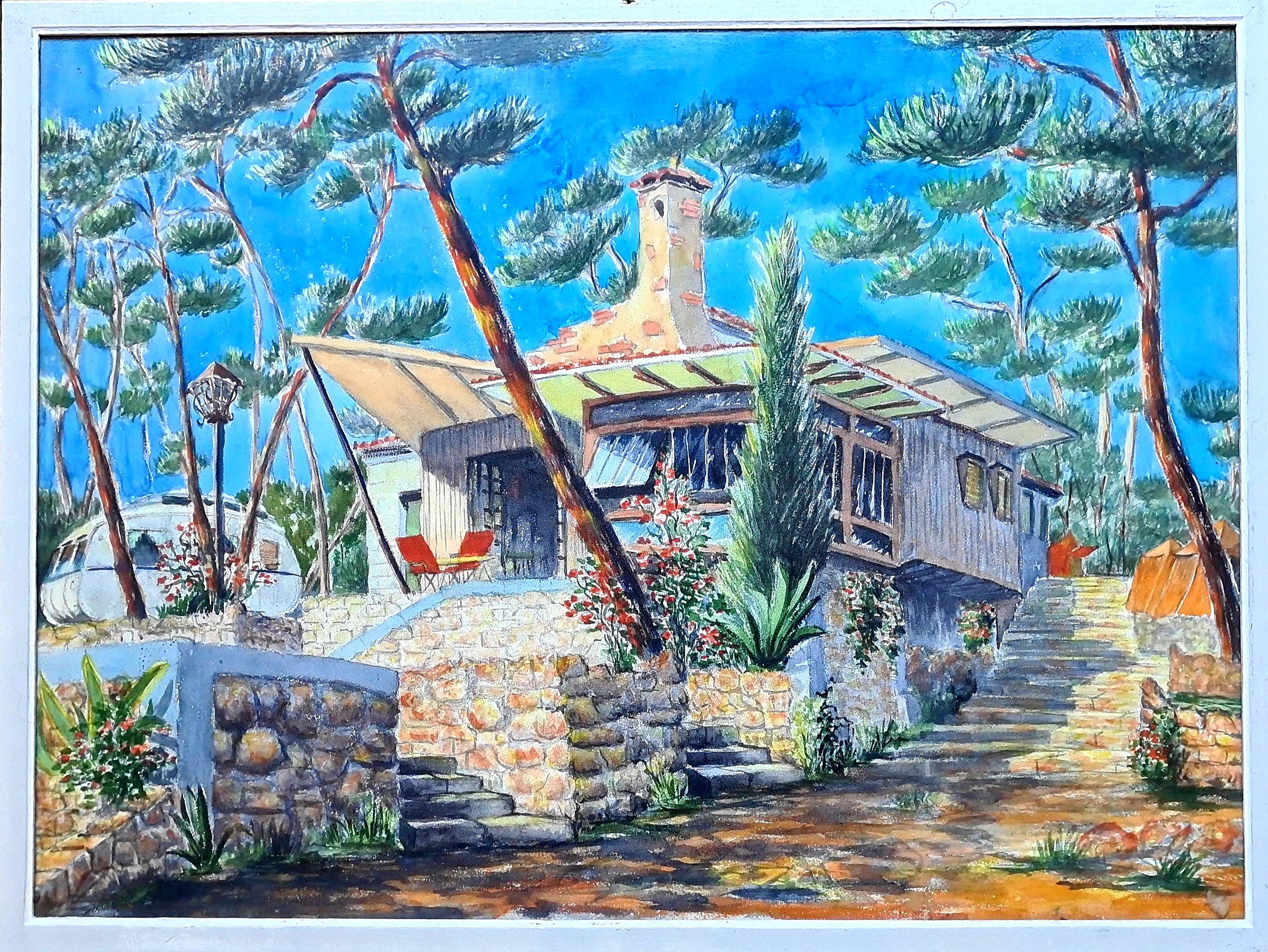  R Tord Landscape Art - Large Scale Architect's Drawing of a French Mid Century Villa and Garden