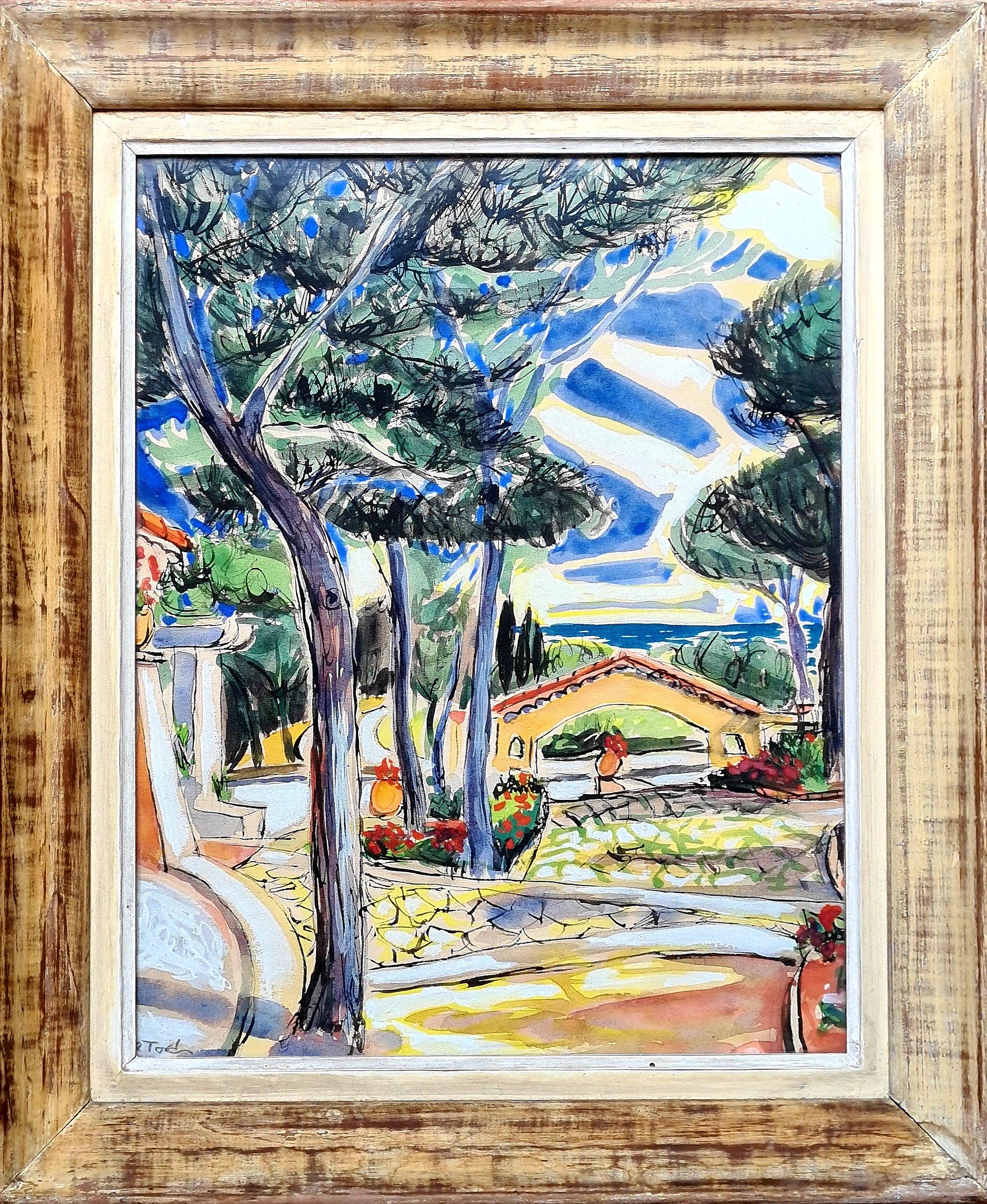 The Villa and Its Garden, Pair of French Mid Century Views of the Cote d'Azur - Expressionist Painting by  R Tord