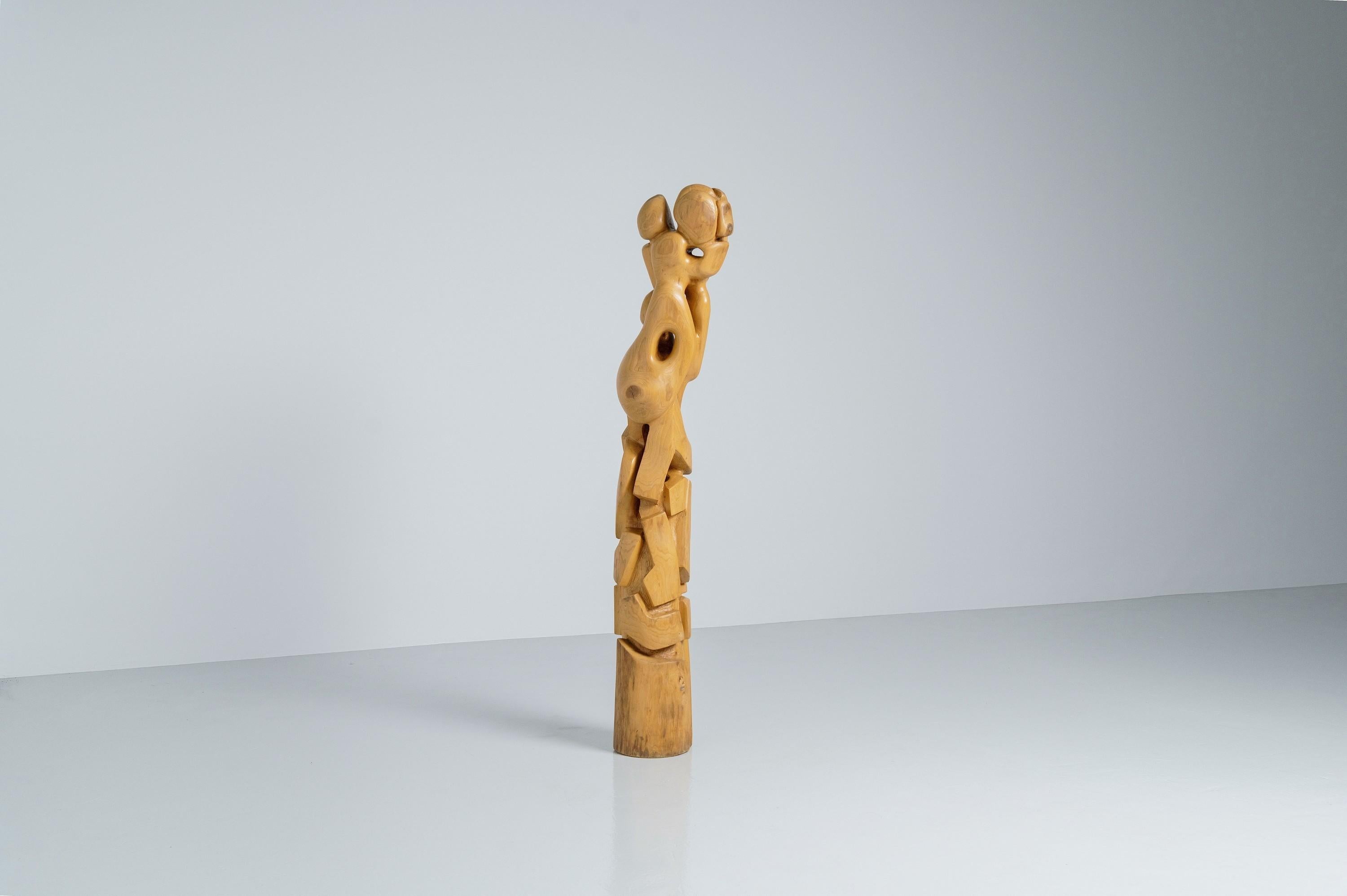 Hand-Carved R van 't Zelfde Abstract TOTEM Sculpture Holland 1970s For Sale