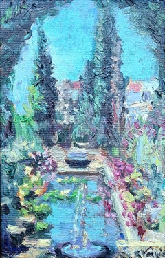 Signed Mediterranean Garden Impressionist Oil Painting, 38x30 cm