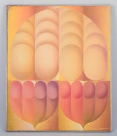 R. Wagner, European artist.  Oil on board. Abstract composition. Dated 1970.