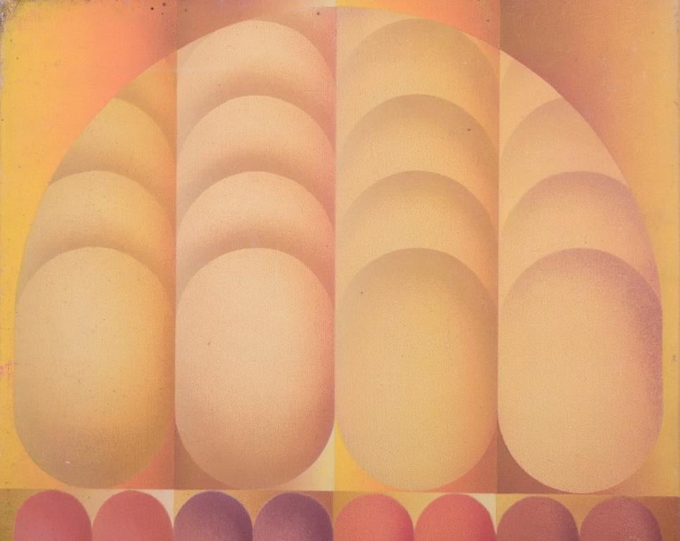 R. Wagner, europäischer Künstler.  Öl auf Karton. Abstrakte Zusammensetzung. Datiert 1970. im Zustand „Hervorragend“ im Angebot in København, Copenhagen