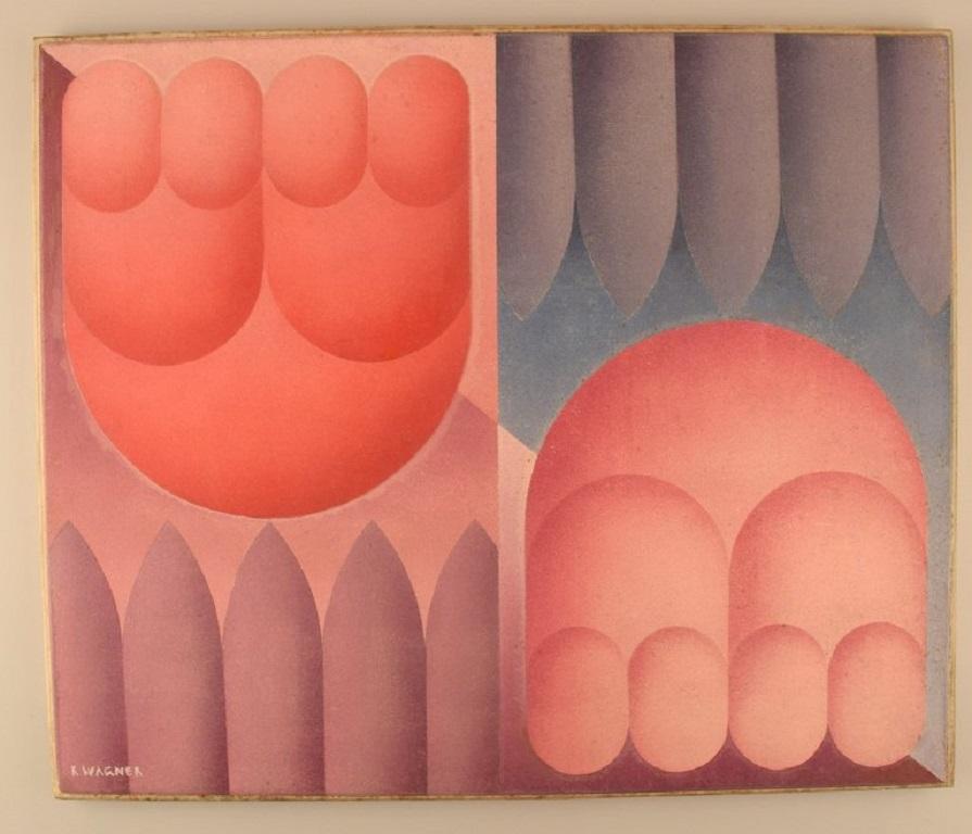 R. Wagner. Artiste européen. Huile sur planche. Composition géométrique. Daté de 1970.
La planche mesure : 56 x 46 cm.
En parfait état.
Signé et daté.