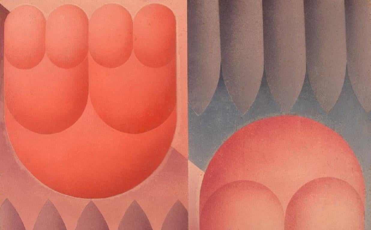 R. Wagner, europäischer Künstler, Öl auf Karton, Geometrische Komposition, datiert 1970 (Moderne) im Angebot