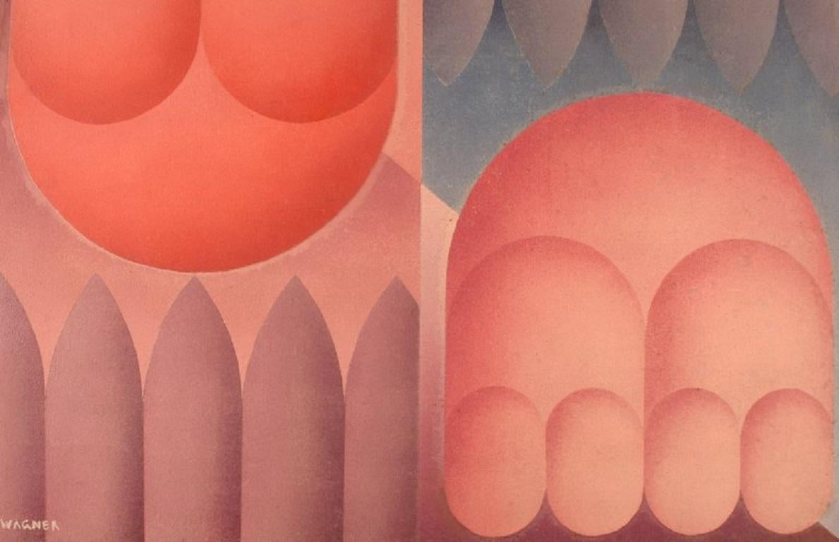 R. Wagner, europäischer Künstler, Öl auf Karton, Geometrische Komposition, datiert 1970 (Unbekannt) im Angebot
