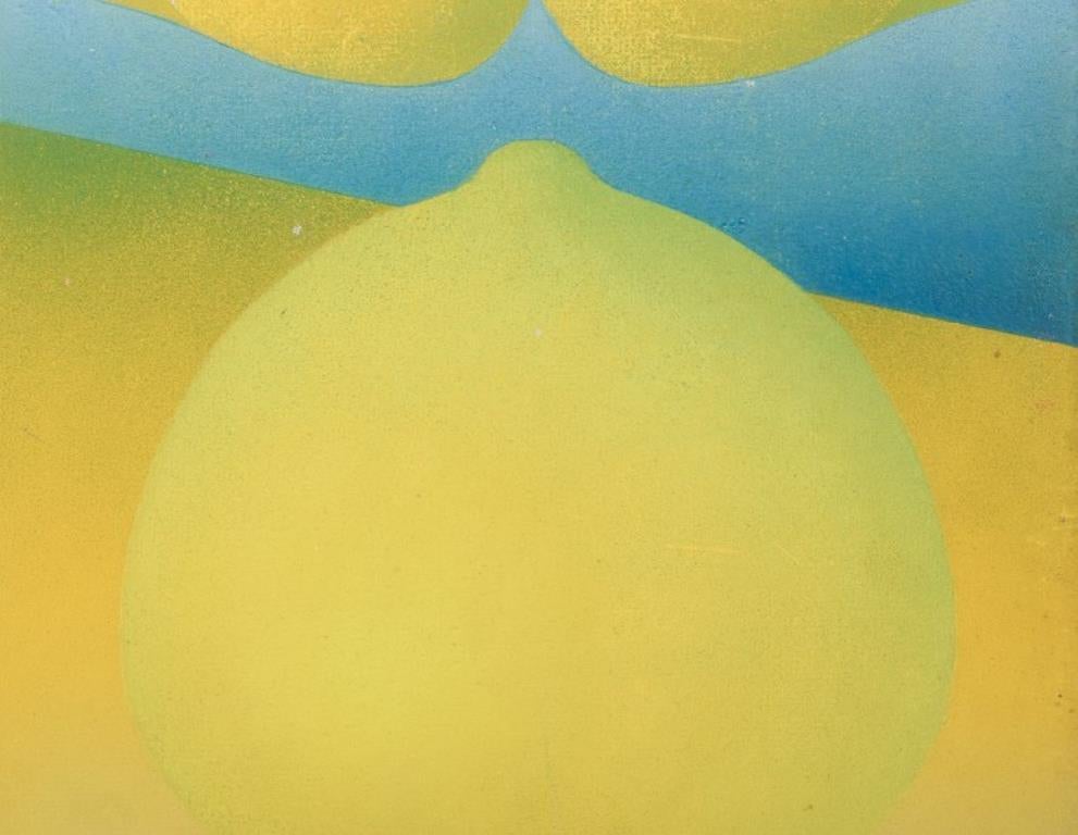 R. Wagner, europäischer Künstler. Öl auf Karton. Semi-abstrakte Komposition. 1970. (Ende des 20. Jahrhunderts) im Angebot